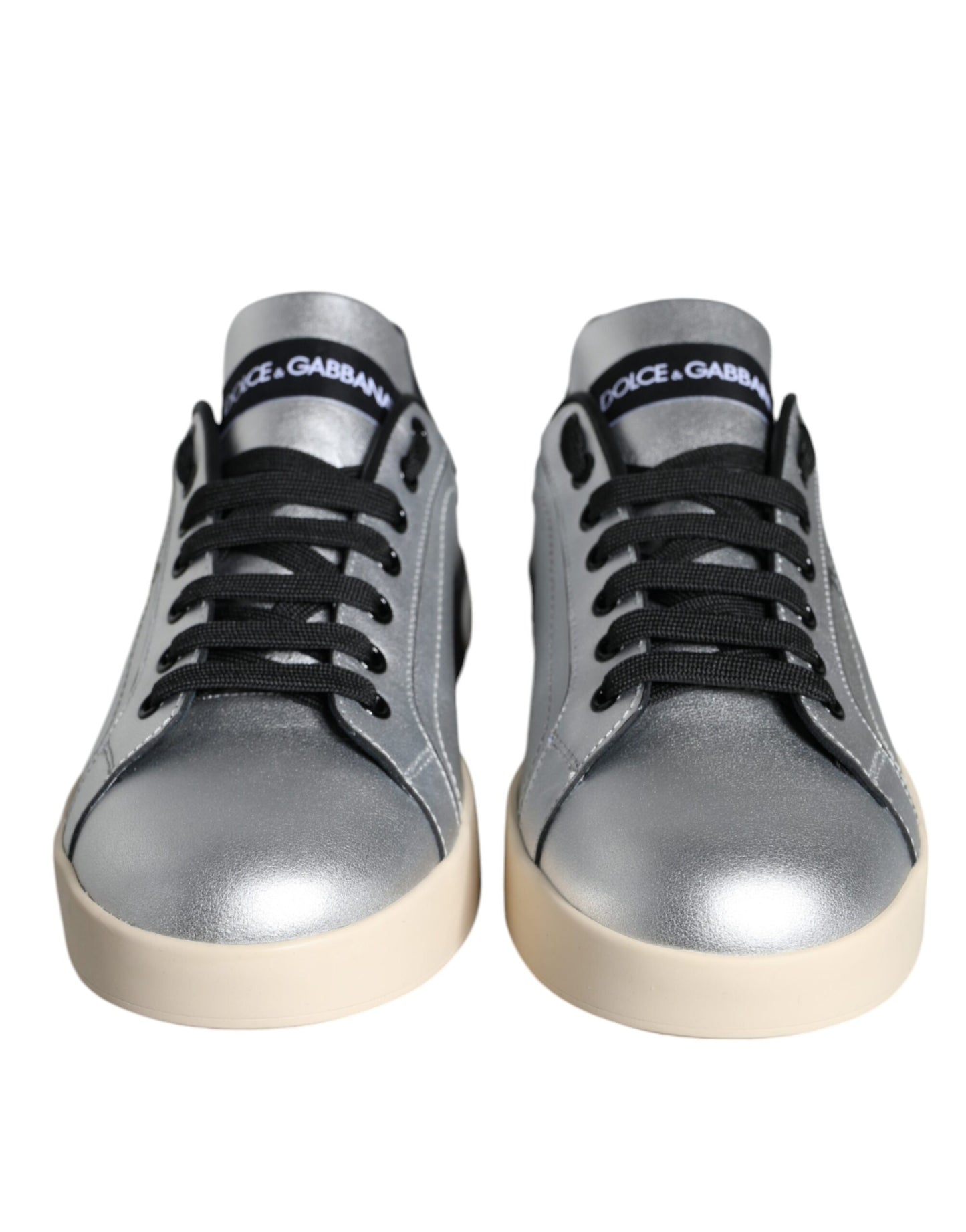Dolce & Gabbana Sølvfarvede Portofino Sneakers i Kalveskind