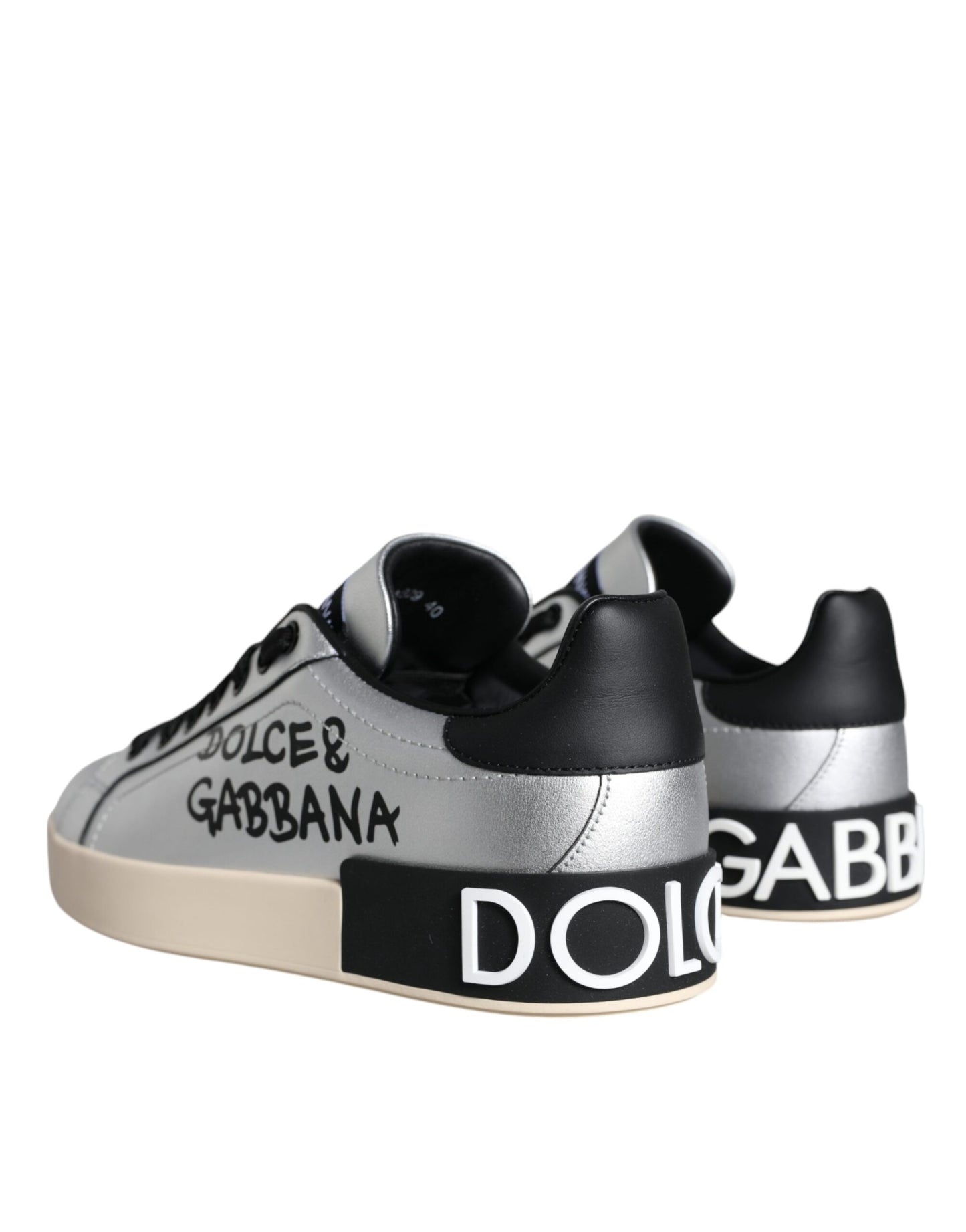 Dolce & Gabbana Sølvfarvede Portofino Sneakers i Kalveskind