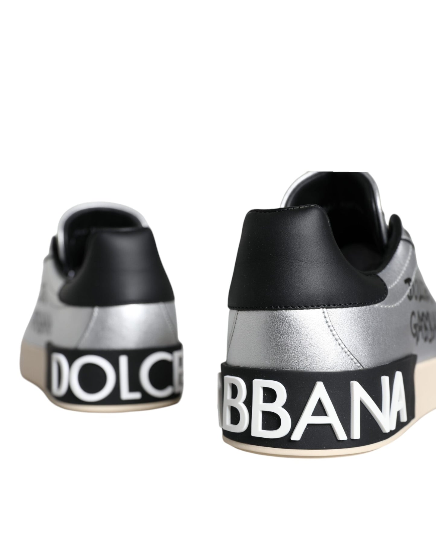 Dolce & Gabbana Sølvfarvede Portofino Sneakers i Kalveskind