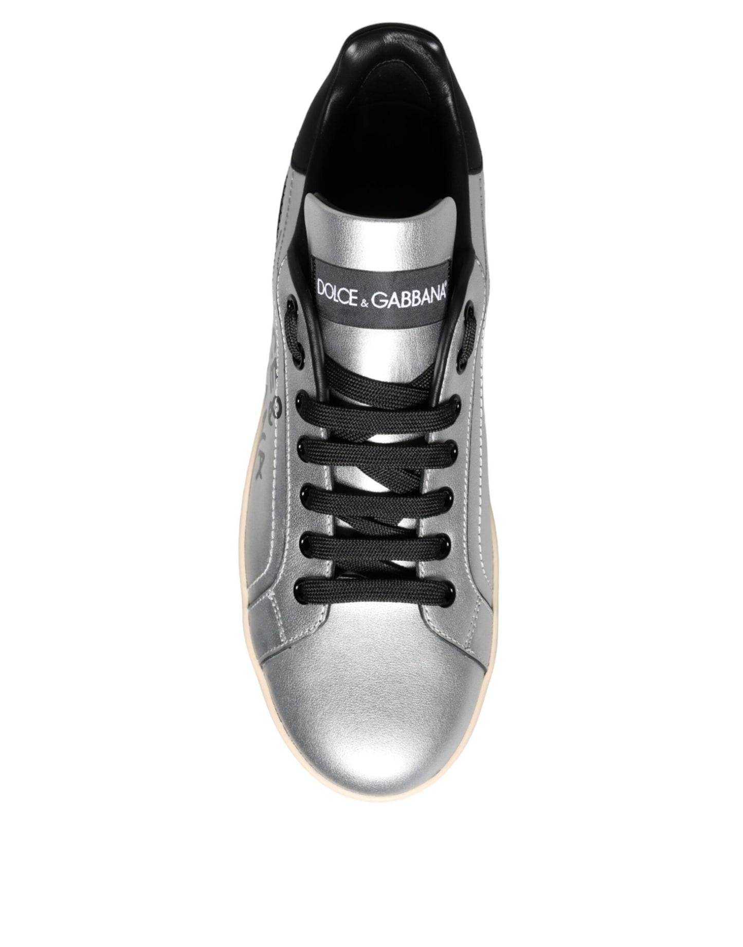 Dolce & Gabbana Sølvfarvede Portofino Sneakers i Kalveskind
