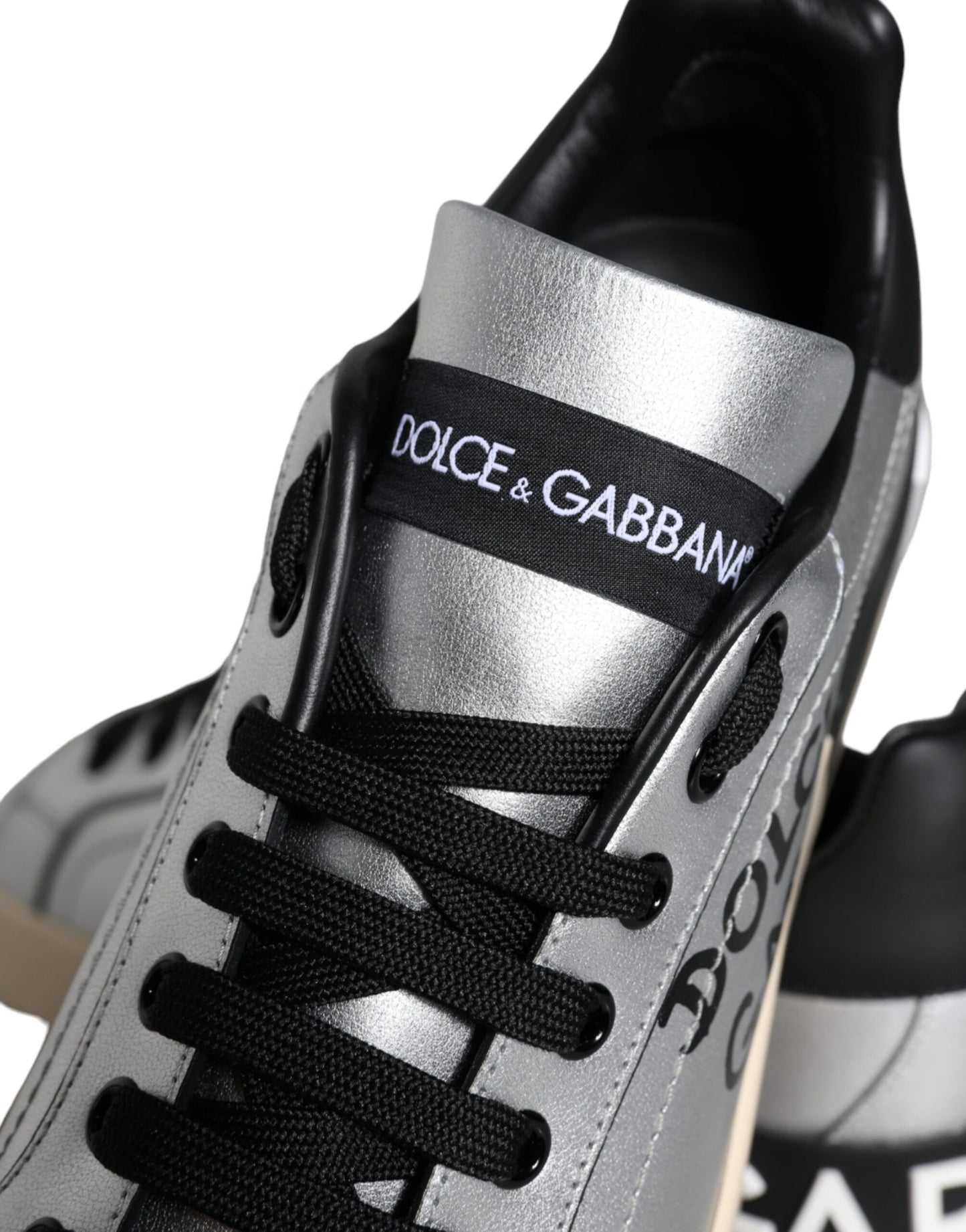 Dolce & Gabbana Sølvfarvede Portofino Sneakers i Kalveskind