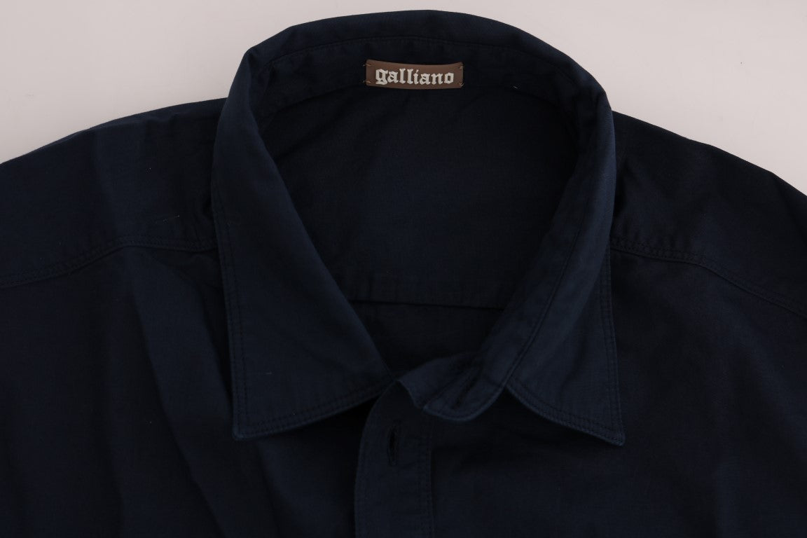 John Galliano Elegant Blå Bomuldsskjorte