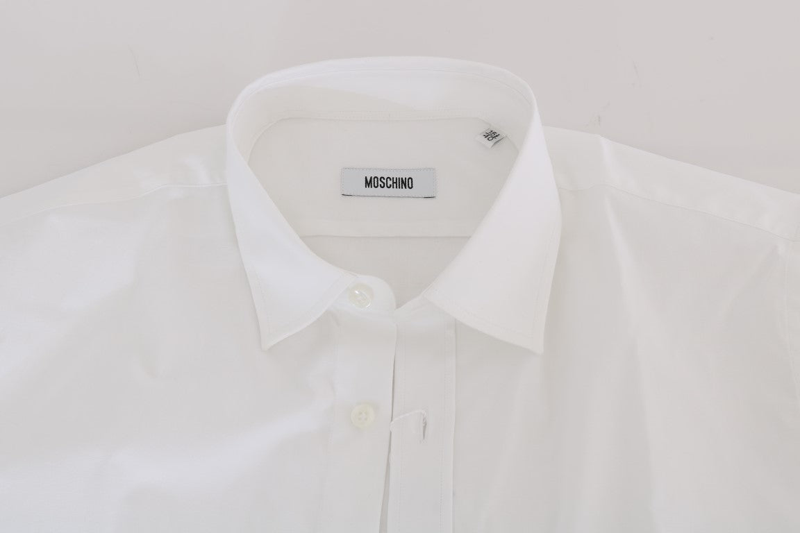 Moschino Elegant Hvid Slim-Fit Bomuldsskjorte
