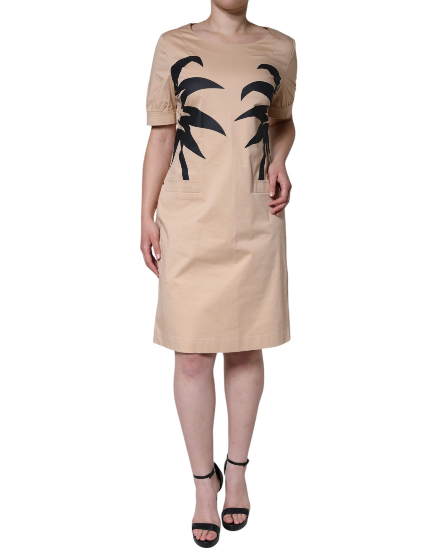 Moschino Beige Bomuld Kortærmet Knælang Kjole