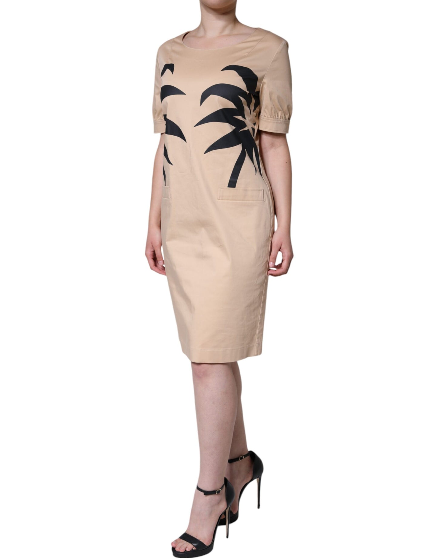 Moschino Beige Bomuld Kortærmet Knælang Kjole