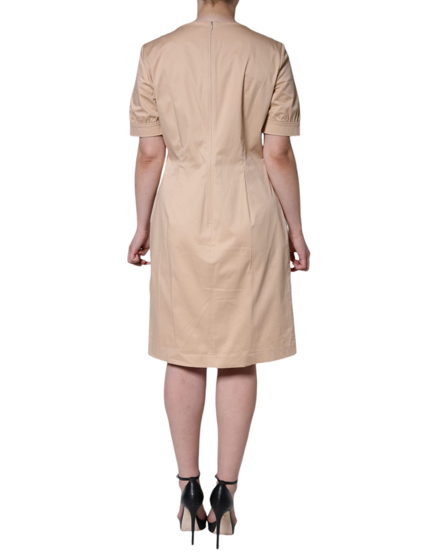 Moschino Beige Bomuld Kortærmet Knælang Kjole