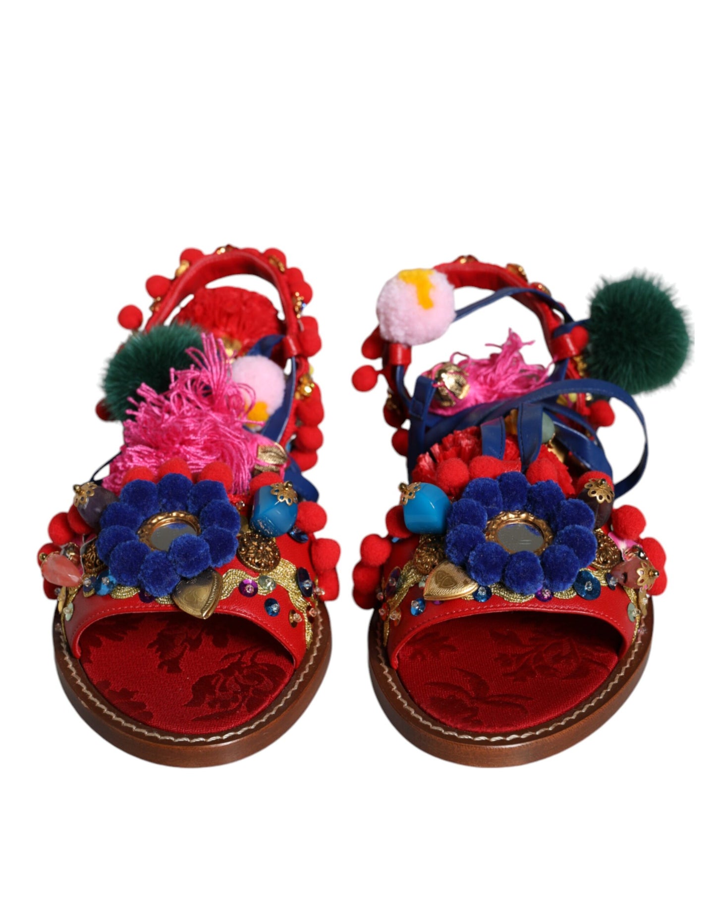 Dolce & Gabbana Flerfarvede Pom Pom Pels Wrap Sandaler Sko