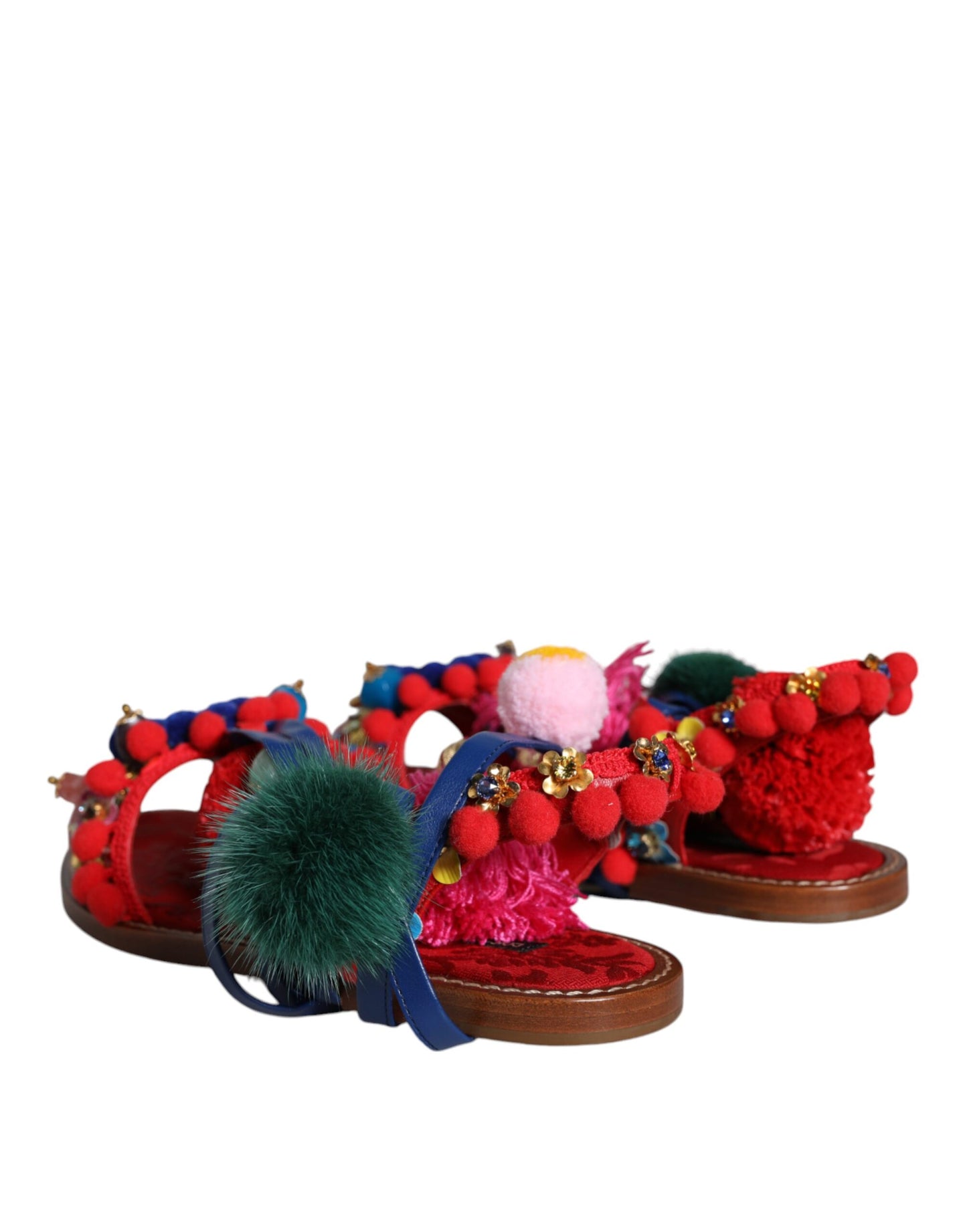 Dolce & Gabbana Flerfarvede Pom Pom Pels Wrap Sandaler Sko