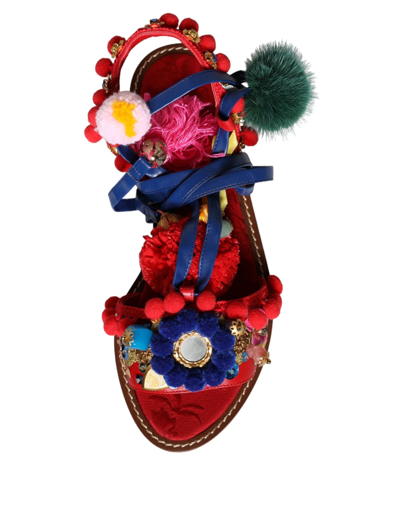 Dolce & Gabbana Flerfarvede Pom Pom Pels Wrap Sandaler Sko