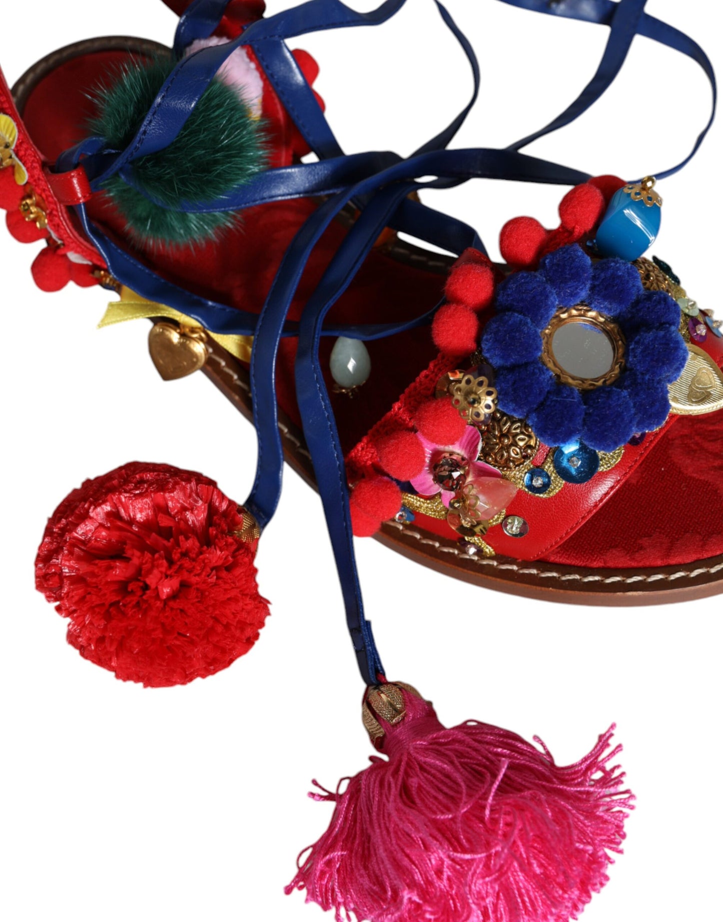 Dolce & Gabbana Flerfarvede Pom Pom Pels Wrap Sandaler Sko