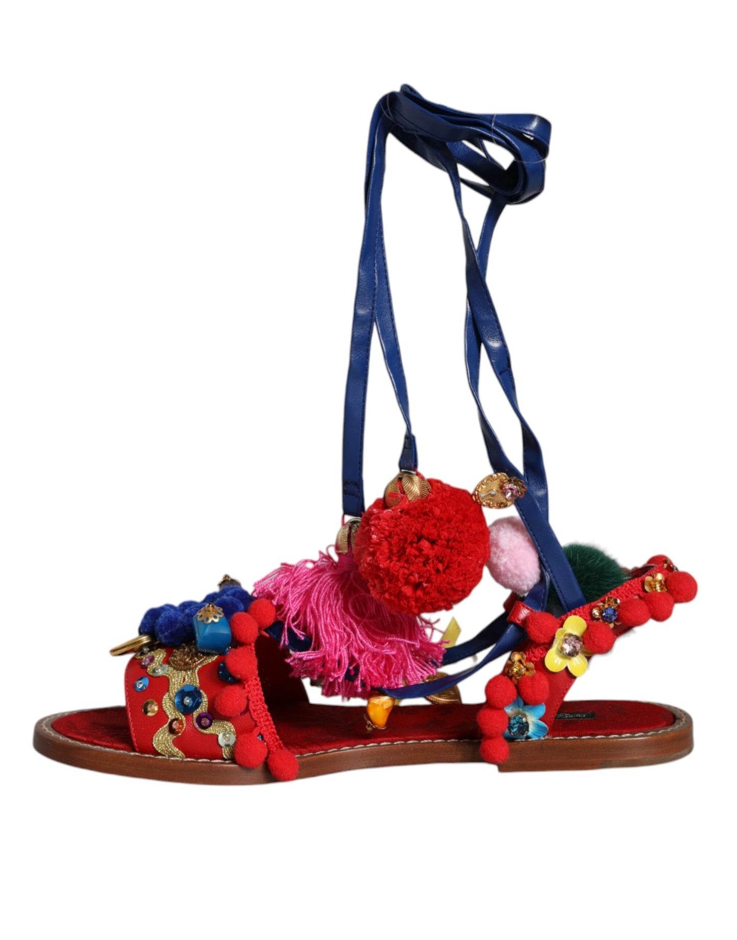 Dolce & Gabbana Flerfarvede Pom Pom Pels Wrap Sandaler Sko