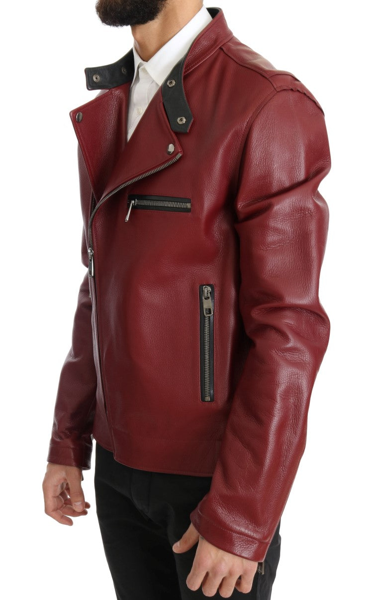 Dolce & Gabbana Radiant Red Læder Biker Motorcykeljakke