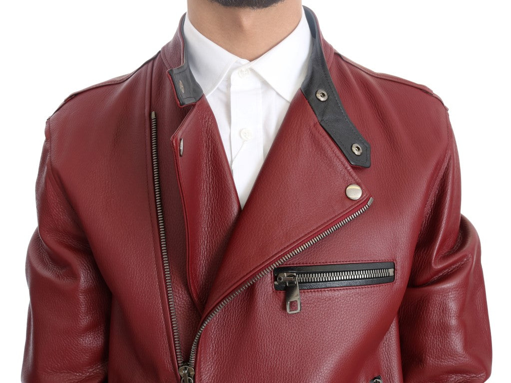 Dolce & Gabbana Radiant Red Læder Biker Motorcykeljakke
