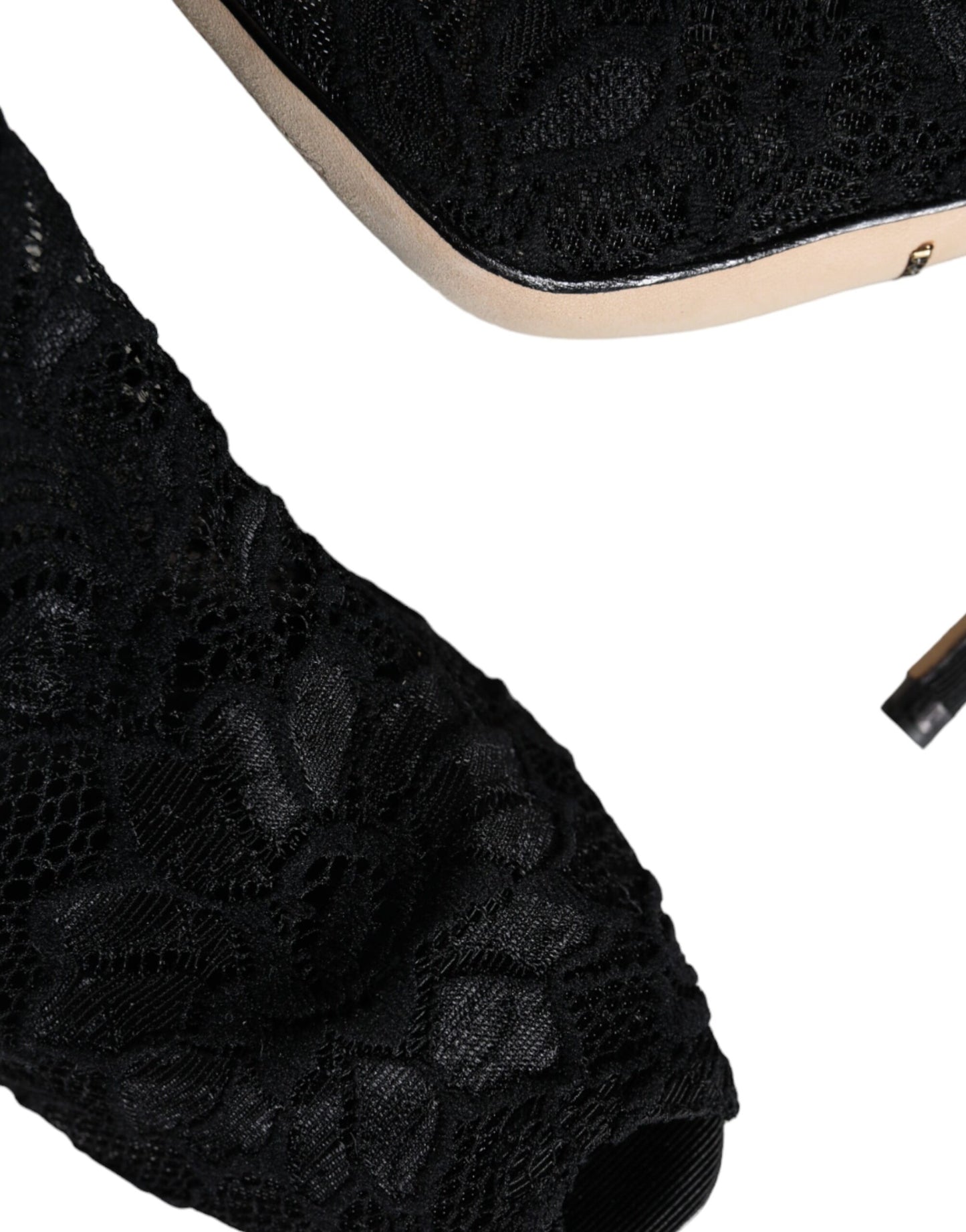 Dolce & Gabbana Sorte Blonde Stretch Hæle Mid Calf Støvlesko