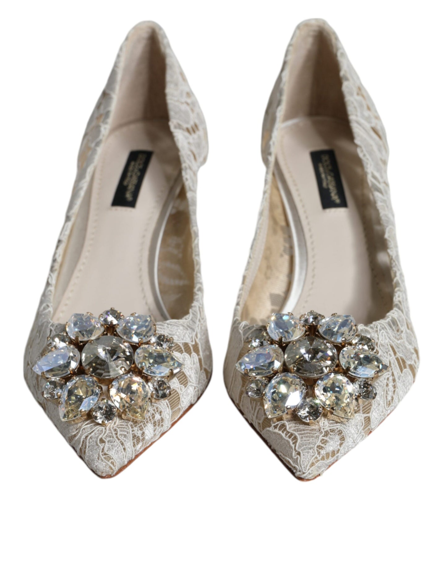 Dolce & Gabbana Hvide Taormina Pumps med Blonde og Krystalhæl