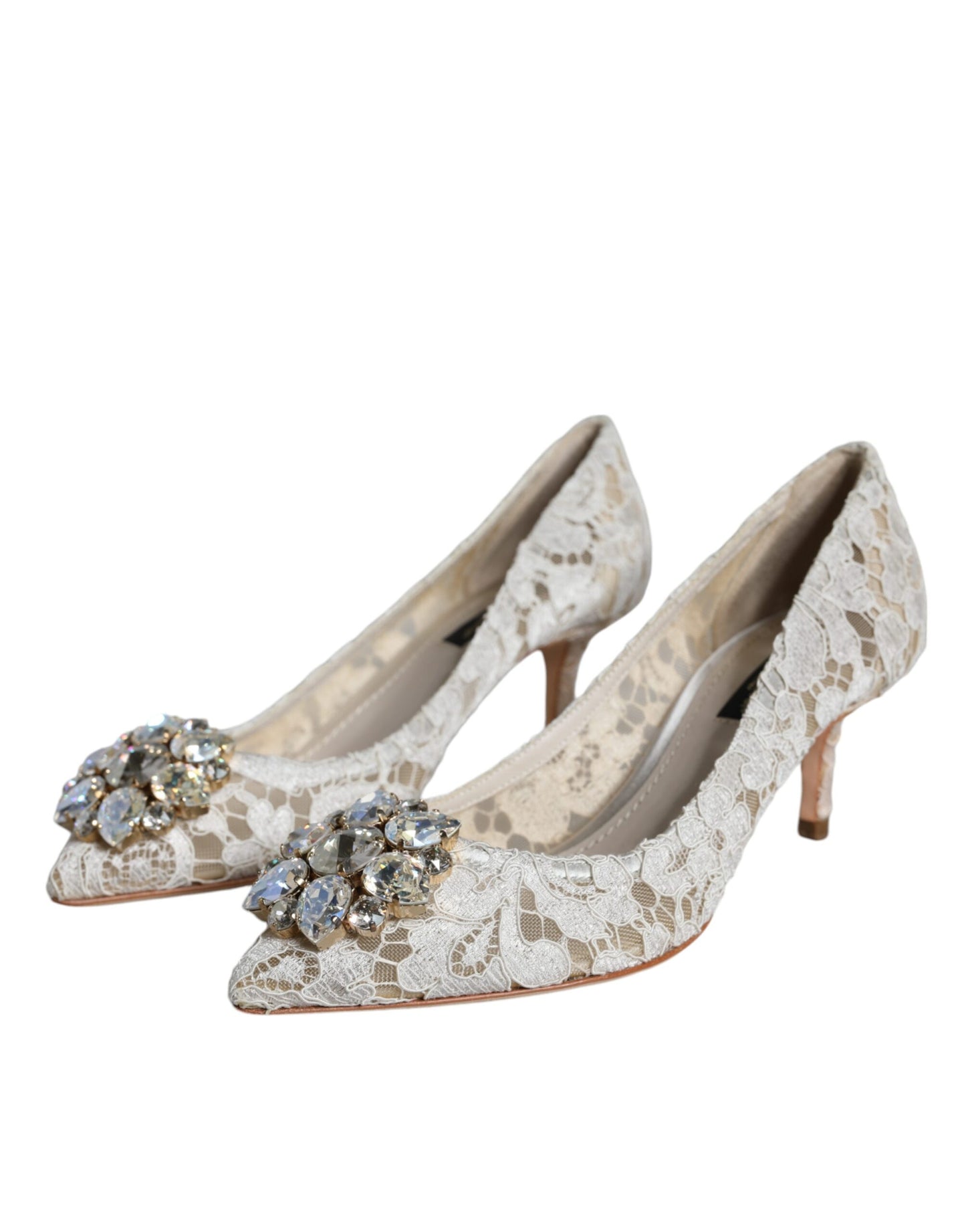 Dolce & Gabbana Hvide Taormina Pumps med Blonde og Krystalhæl
