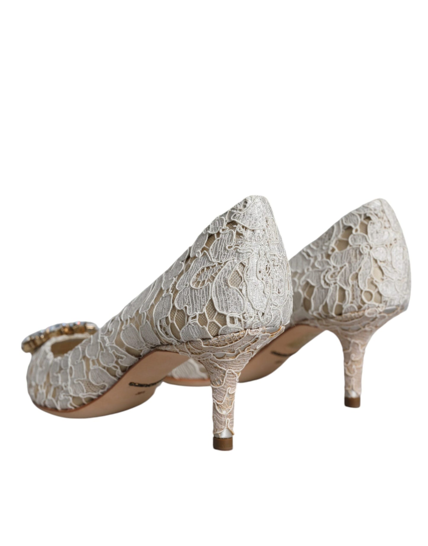 Dolce & Gabbana Hvide Taormina Pumps med Blonde og Krystalhæl