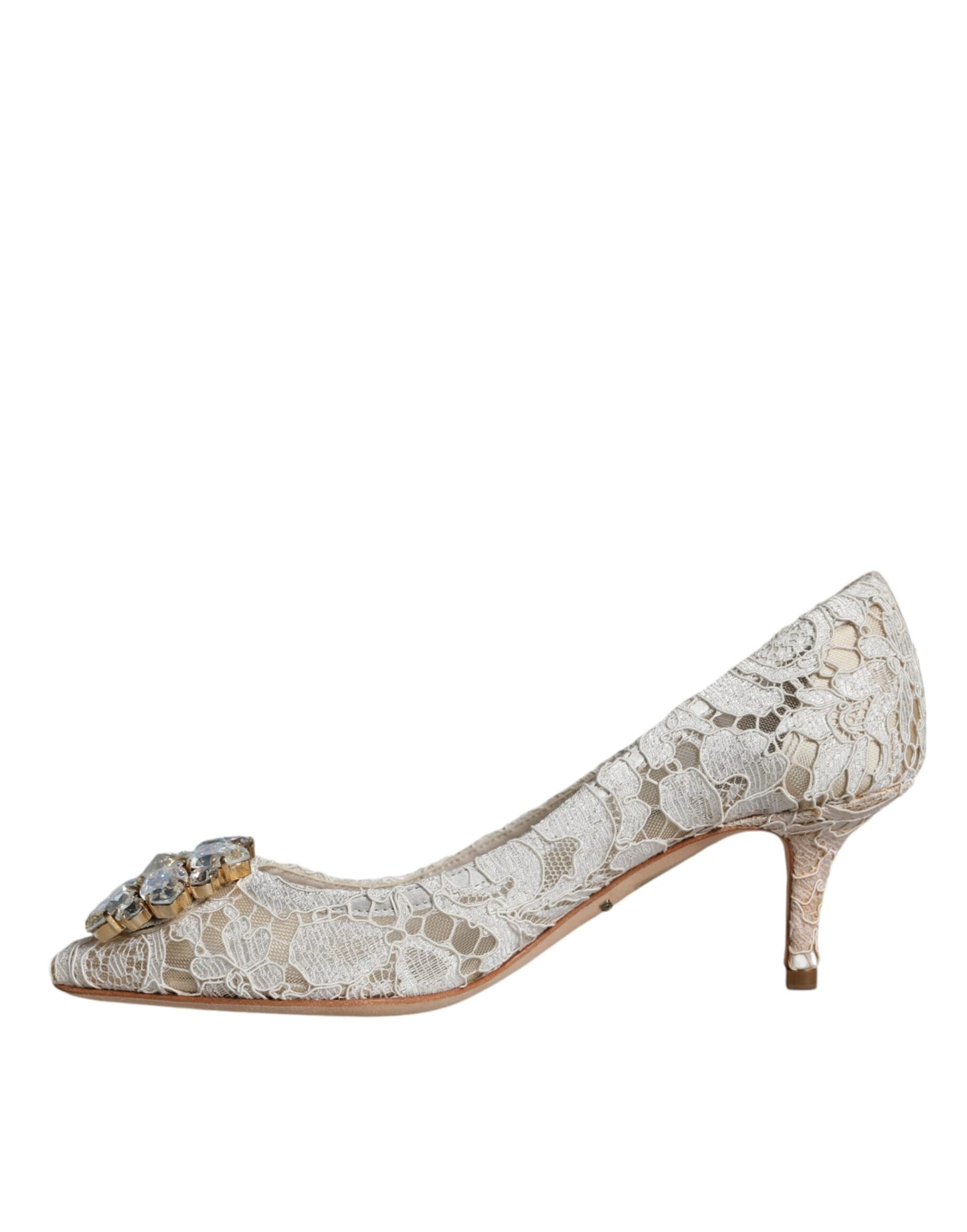 Dolce & Gabbana Hvide Taormina Pumps med Blonde og Krystalhæl