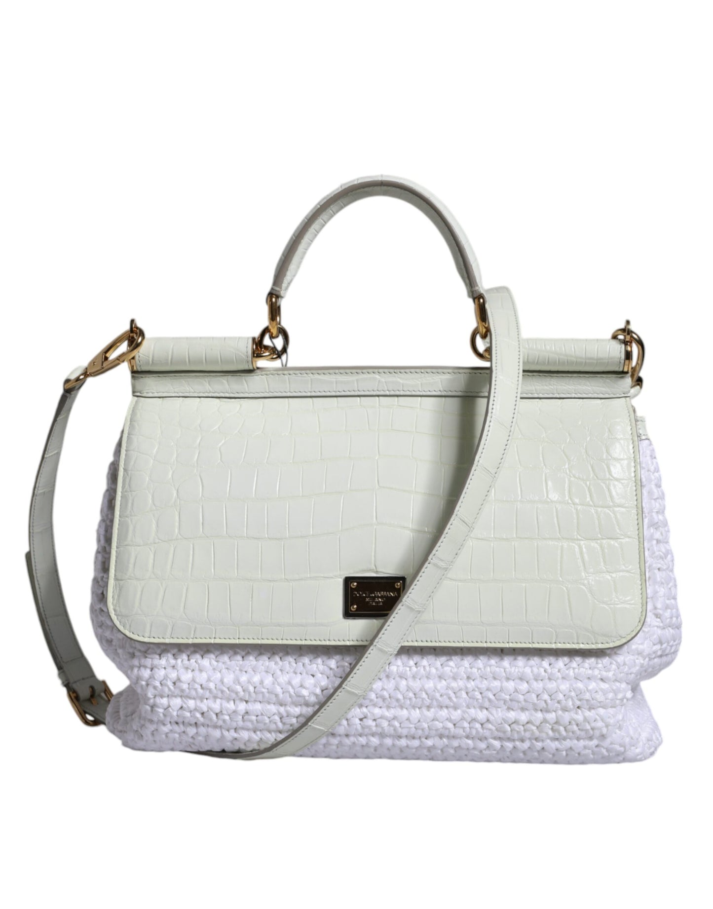 Dolce & Gabbana Hvid Rafia Læder SICILY Crossbody Taske