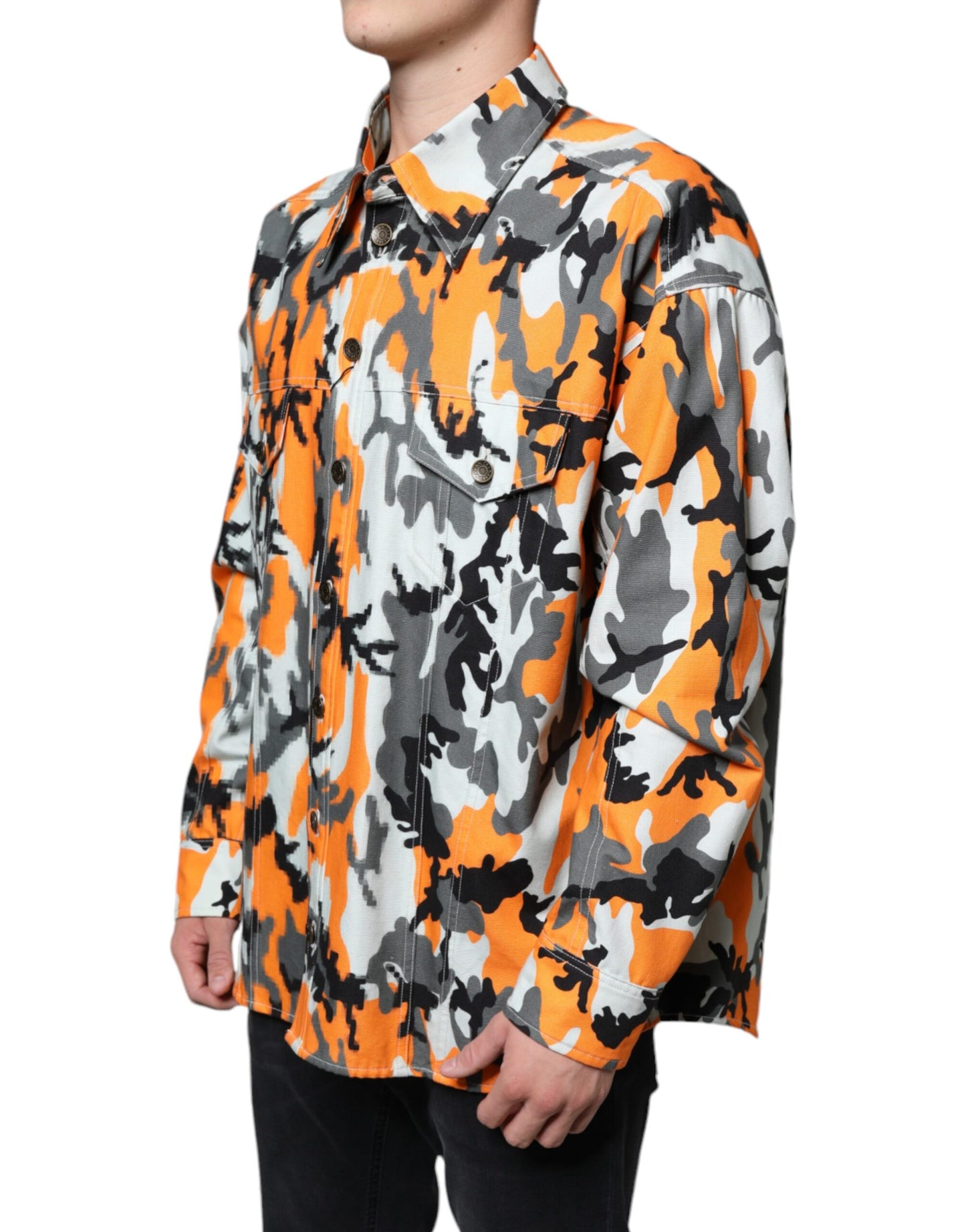 Dolce & Gabbana Flerfarvet Camouflage Bomuldsdenimjakke med Krave