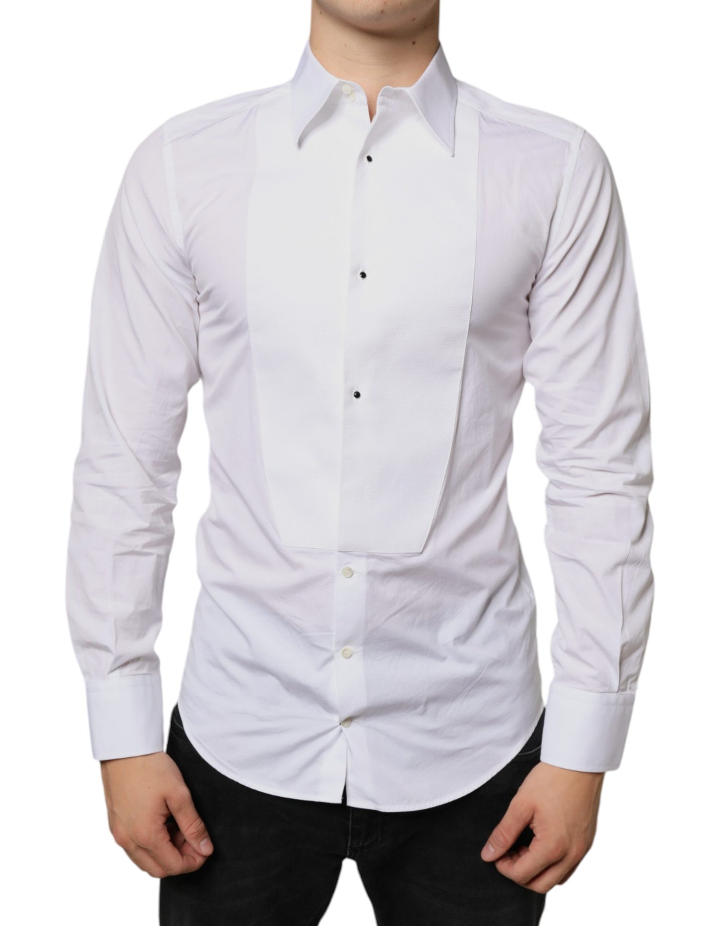 Dolce & Gabbana Hvid Bib Bomuldspoplin Formel Skjorte