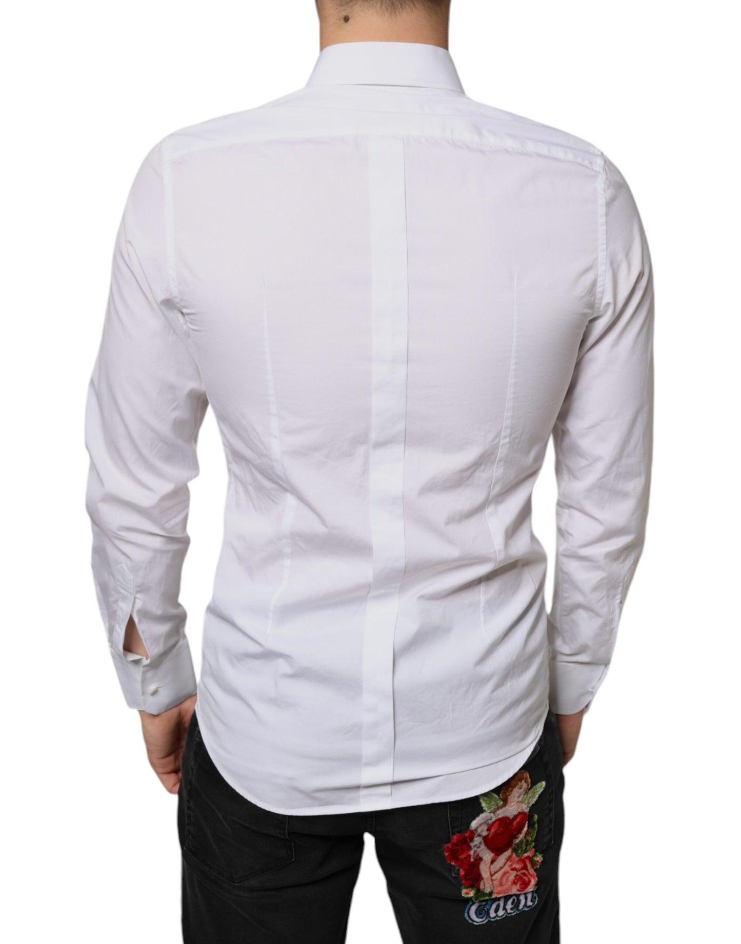 Dolce & Gabbana Hvid Bib Bomuldspoplin Formel Skjorte