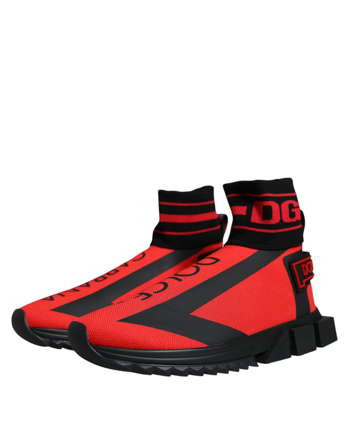 Dolce & Gabbana Røde Sorte Stof High Top Sorrento Sneakers Sko