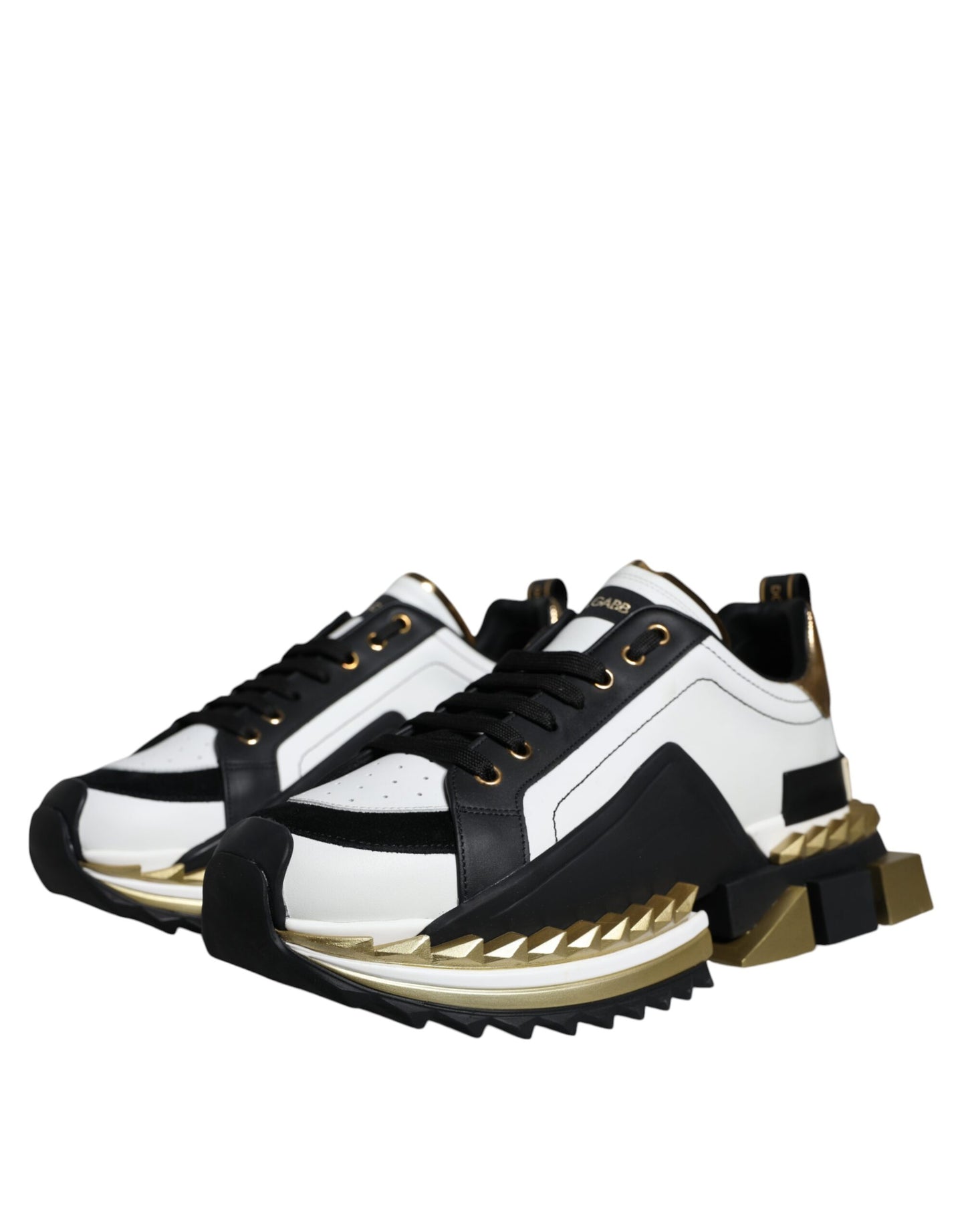Dolce & Gabbana Hvidguld Sort Læder SUPER KING Sneakers Sko