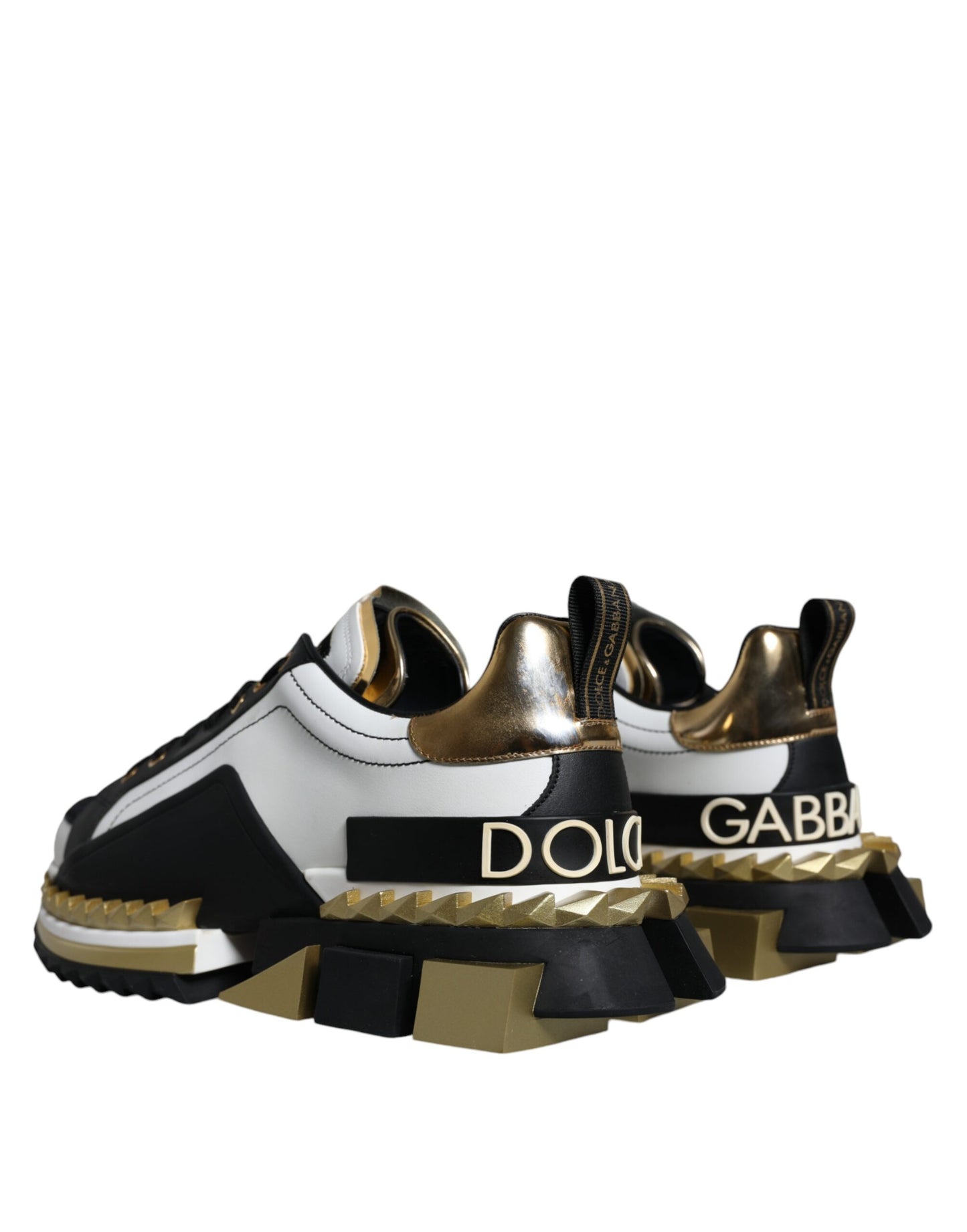 Dolce & Gabbana Hvidguld Sort Læder SUPER KING Sneakers Sko