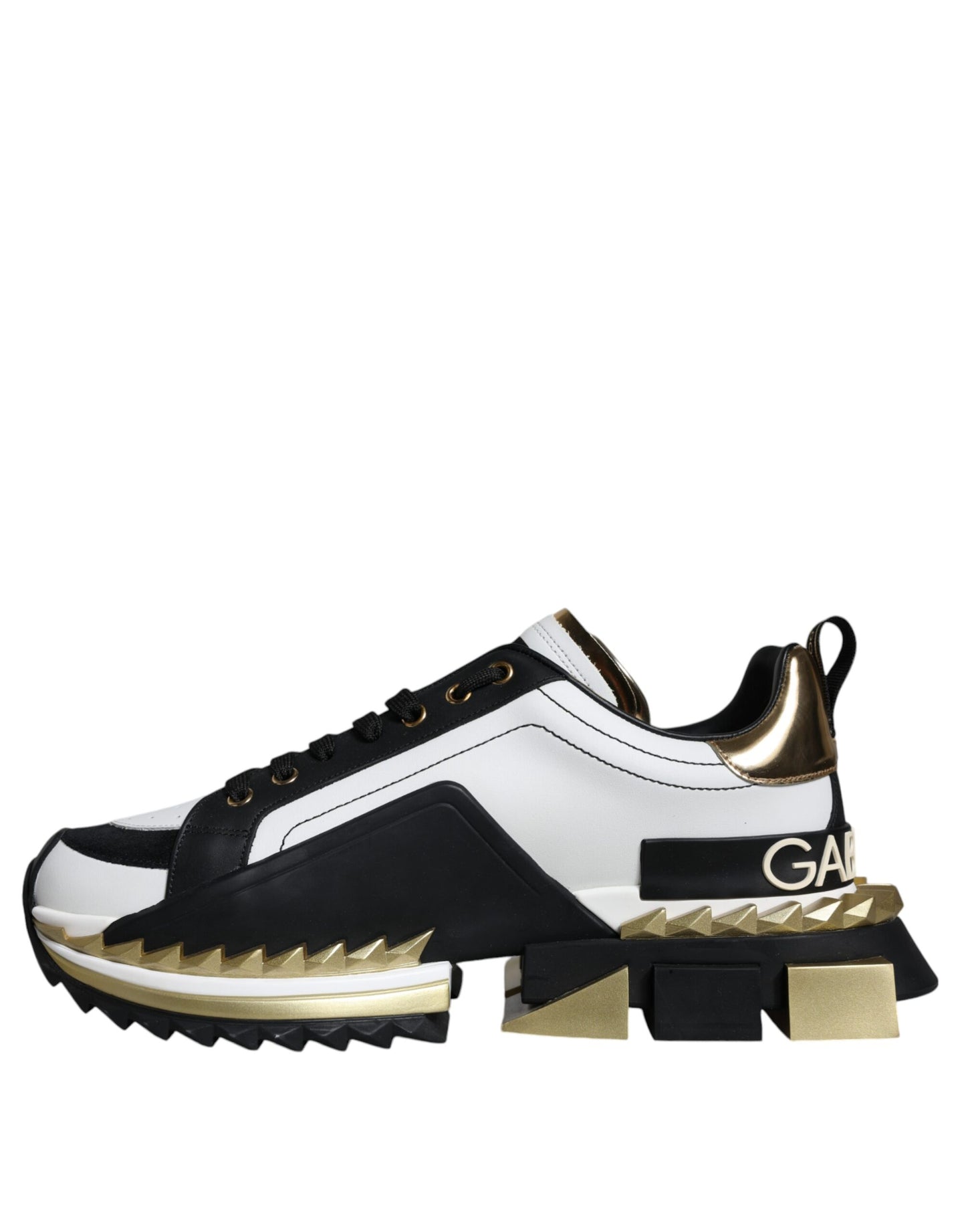 Dolce & Gabbana Hvidguld Sort Læder SUPER KING Sneakers Sko