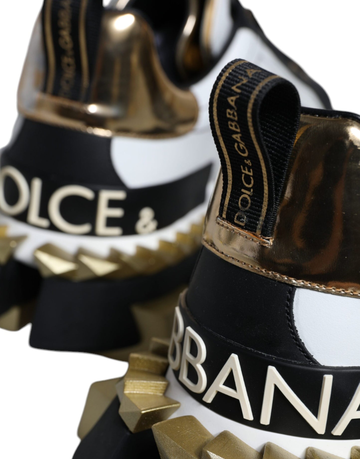 Dolce & Gabbana Hvidguld Sort Læder SUPER KING Sneakers Sko