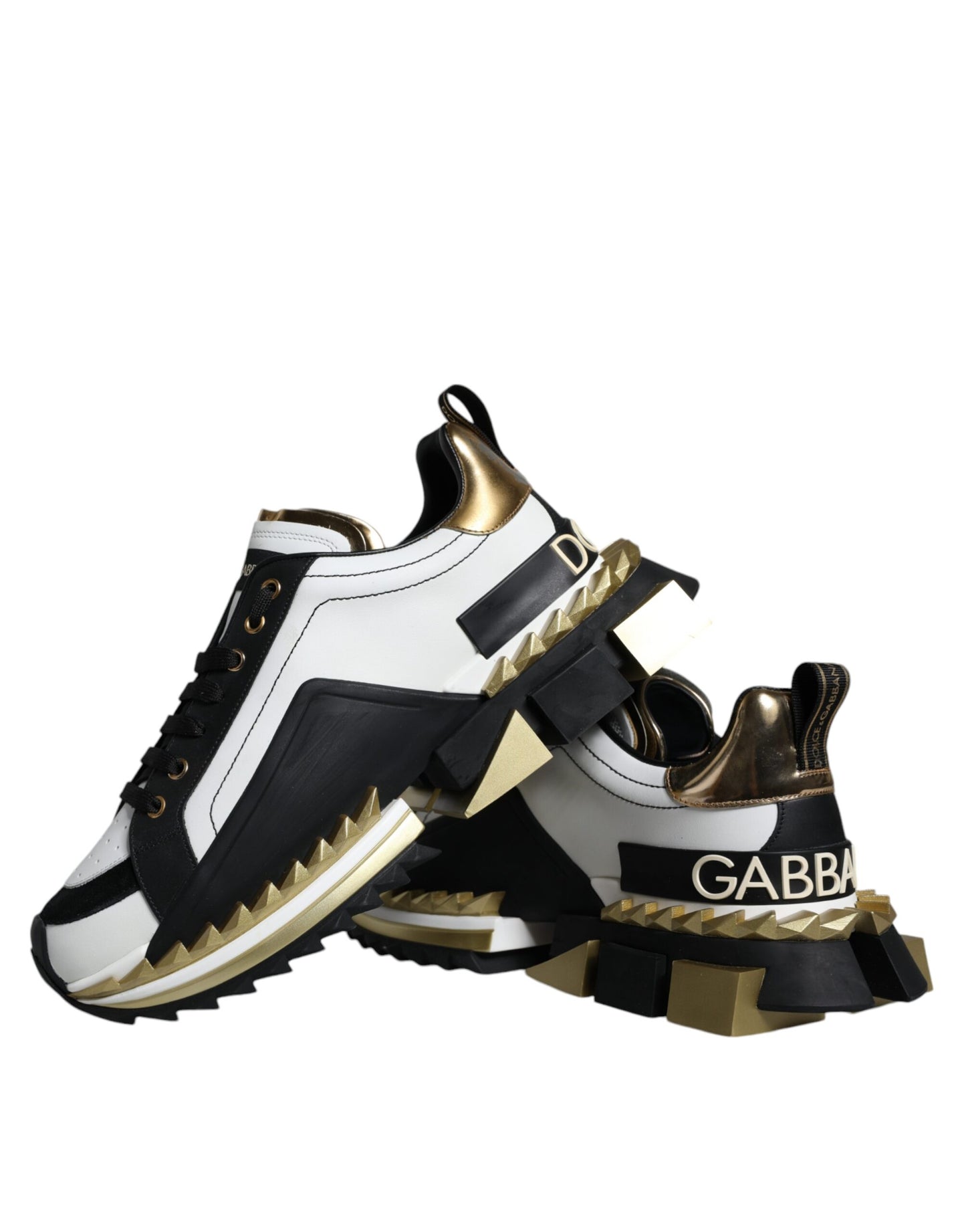 Dolce & Gabbana Hvidguld Sort Læder SUPER KING Sneakers Sko