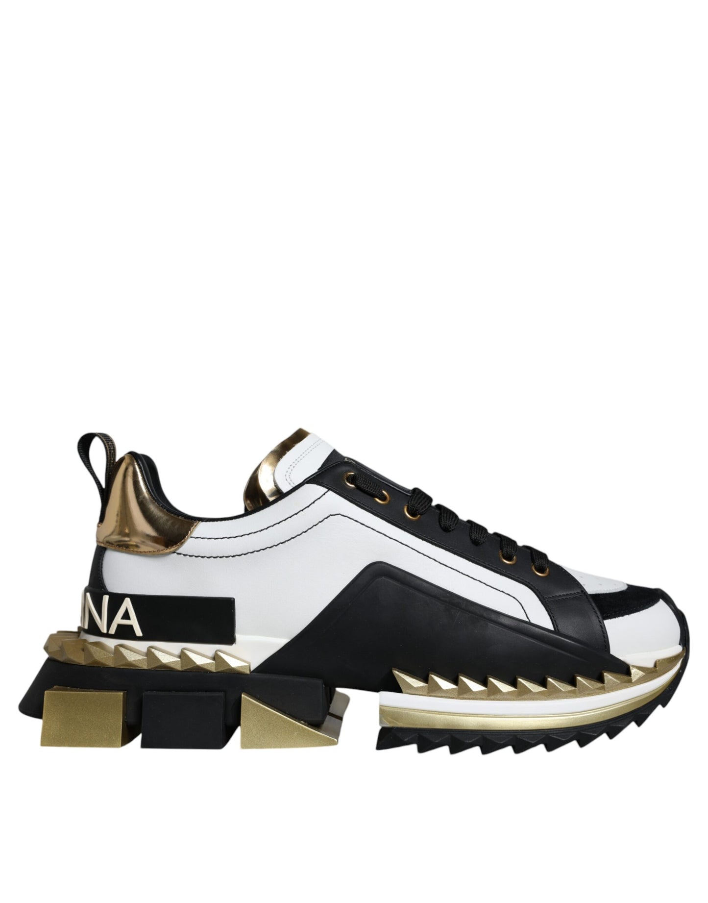 Dolce & Gabbana Hvidguld Sort Læder SUPER KING Sneakers Sko