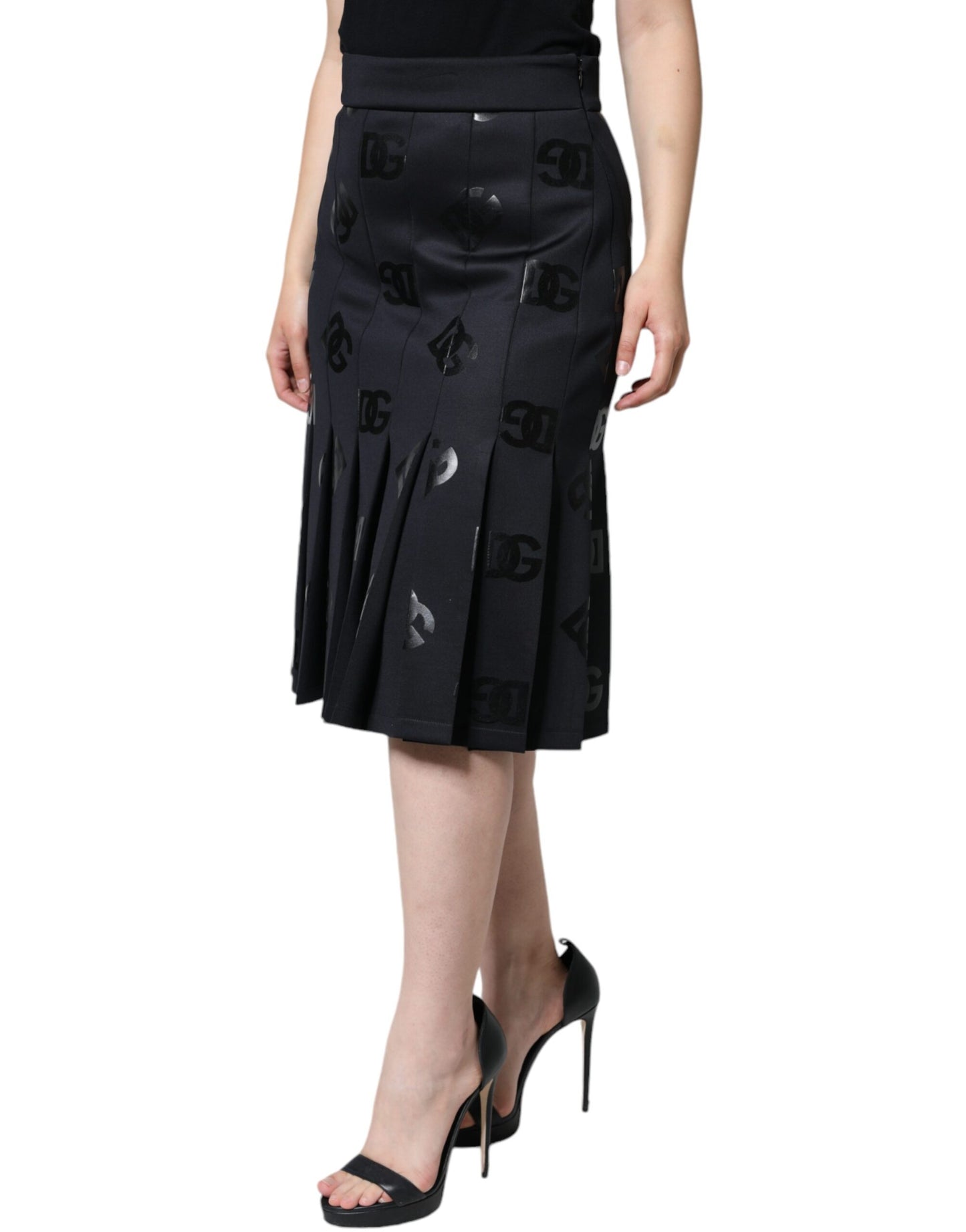 Dolce & Gabbana Sort DG Monogram Plisseret Midi Nederdel