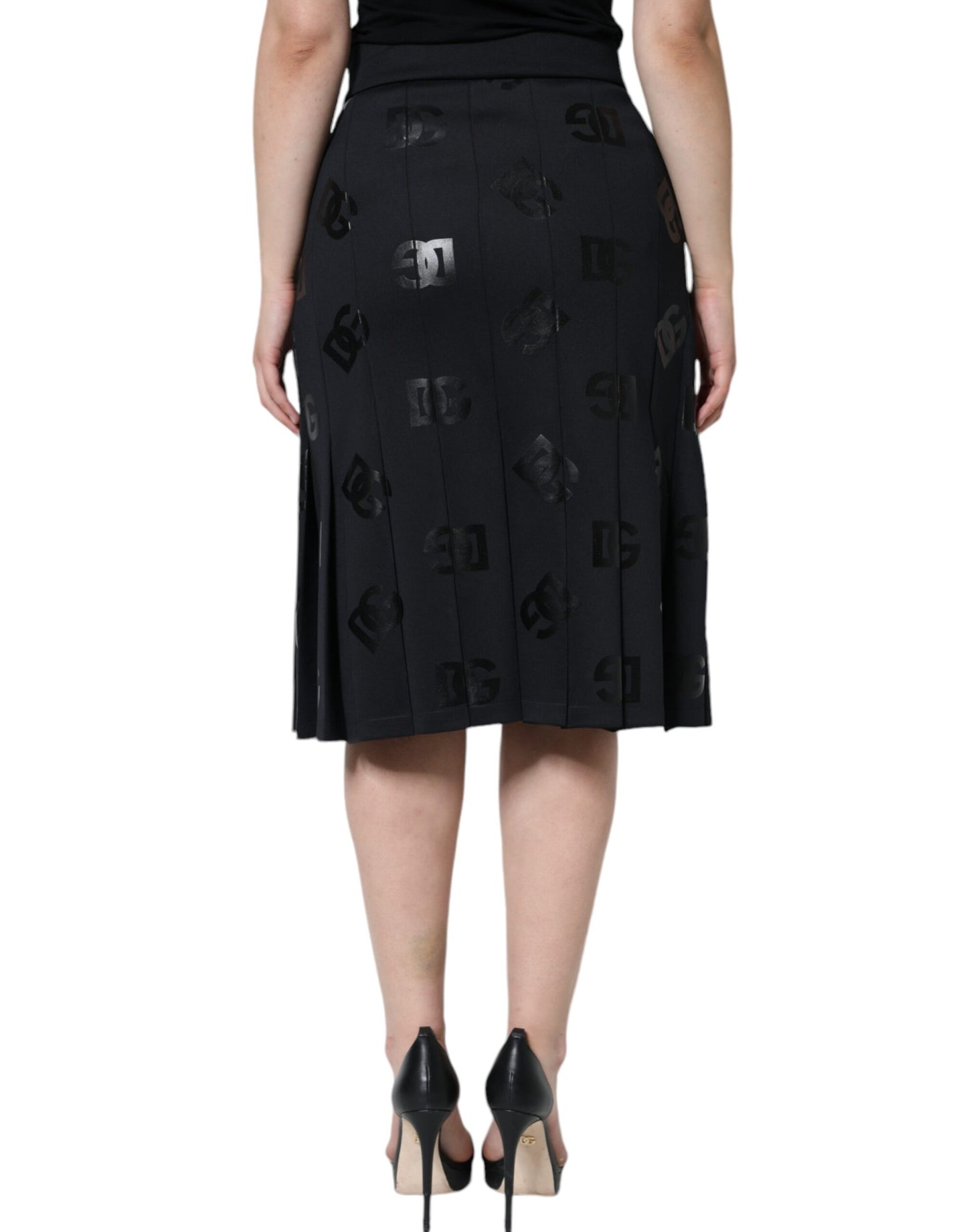 Dolce & Gabbana Sort DG Monogram Plisseret Midi Nederdel