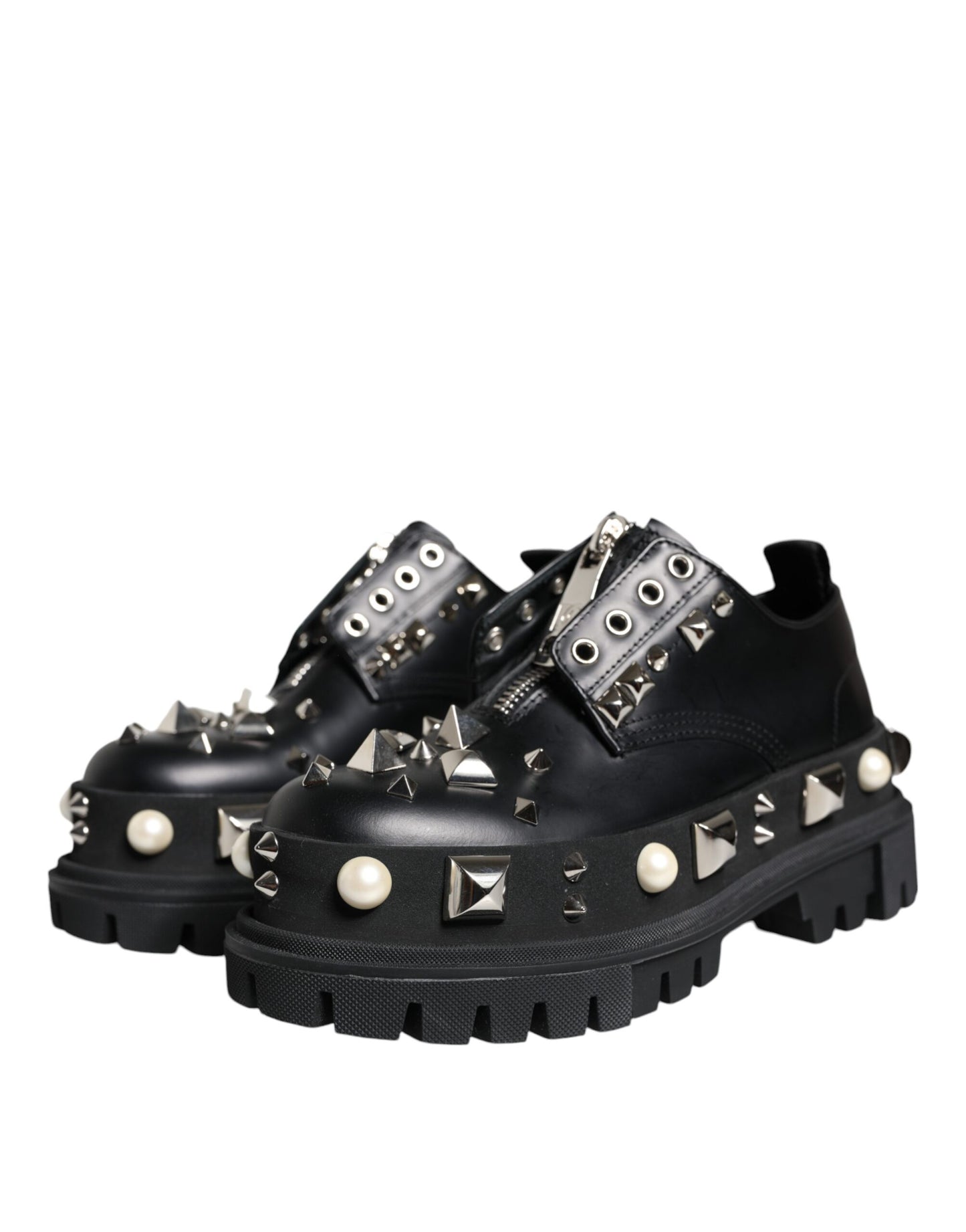 Dolce & Gabbana Sorte Læderudsmykkede Derby Formelle Sko
