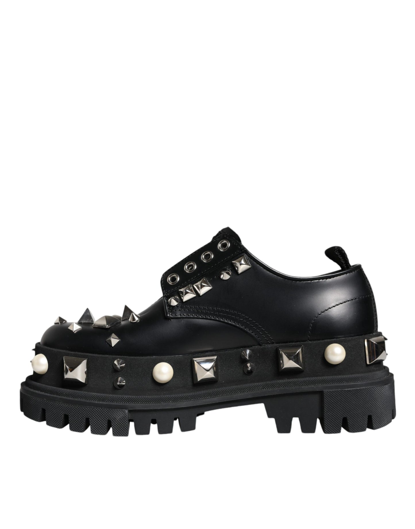 Dolce & Gabbana Sorte Læderudsmykkede Derby Formelle Sko