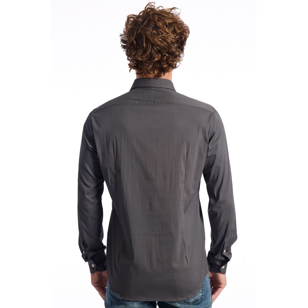 Baldinini Trend Grå Bomuld Herreskjorte Slim Fit Langærmet