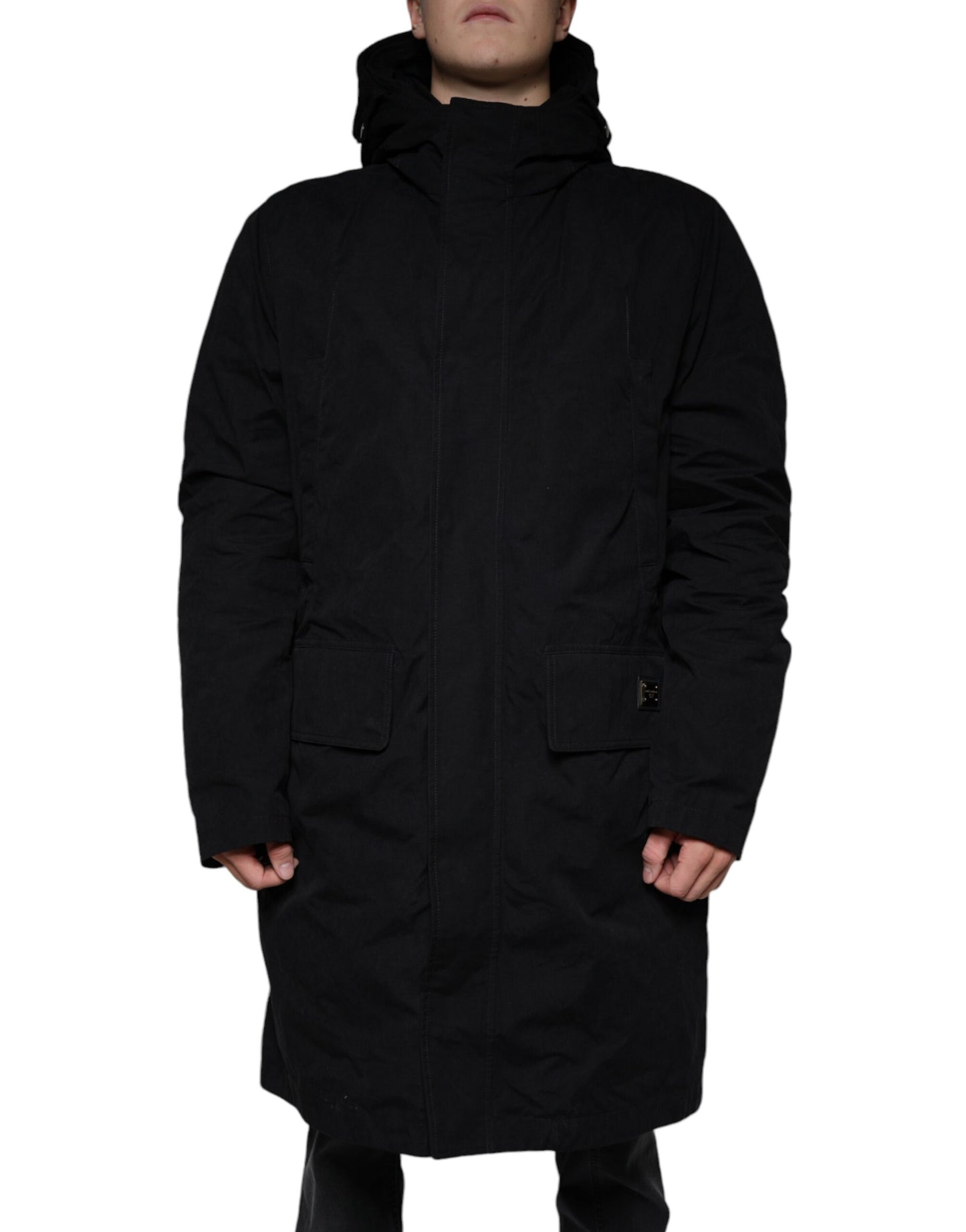 Dolce & Gabbana sort hættetrøje parka i bomuld med trenchcoat