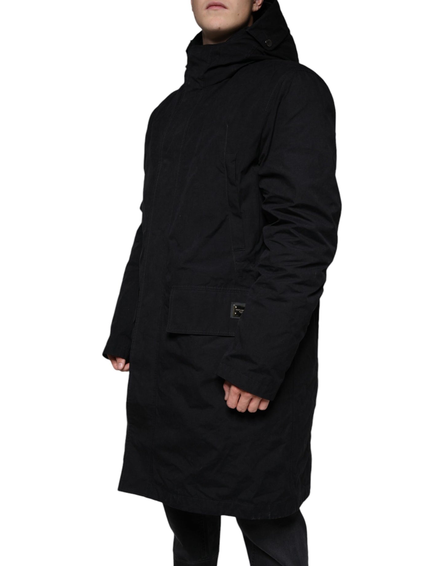 Dolce & Gabbana sort hættetrøje parka i bomuld med trenchcoat