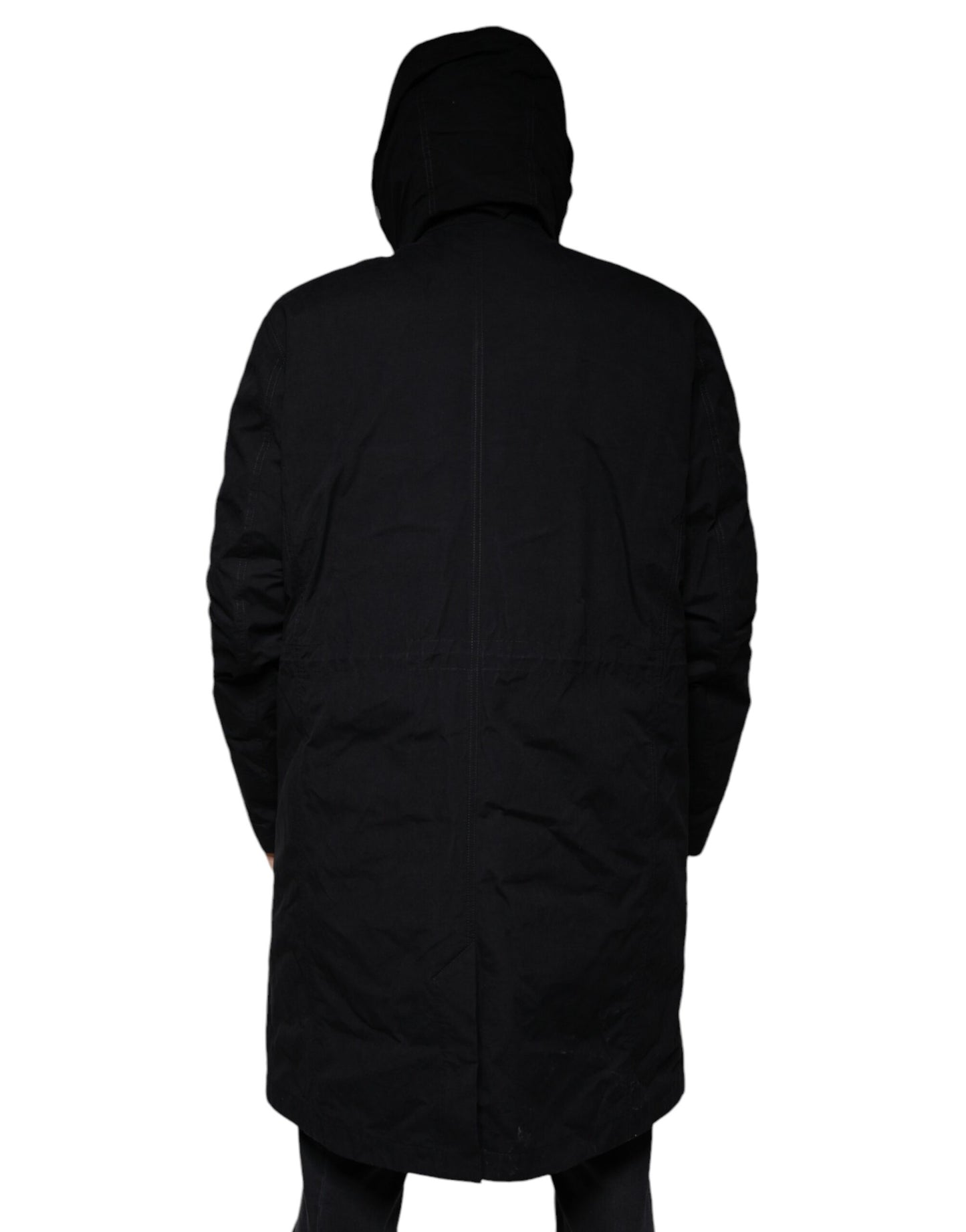 Dolce & Gabbana sort hættetrøje parka i bomuld med trenchcoat