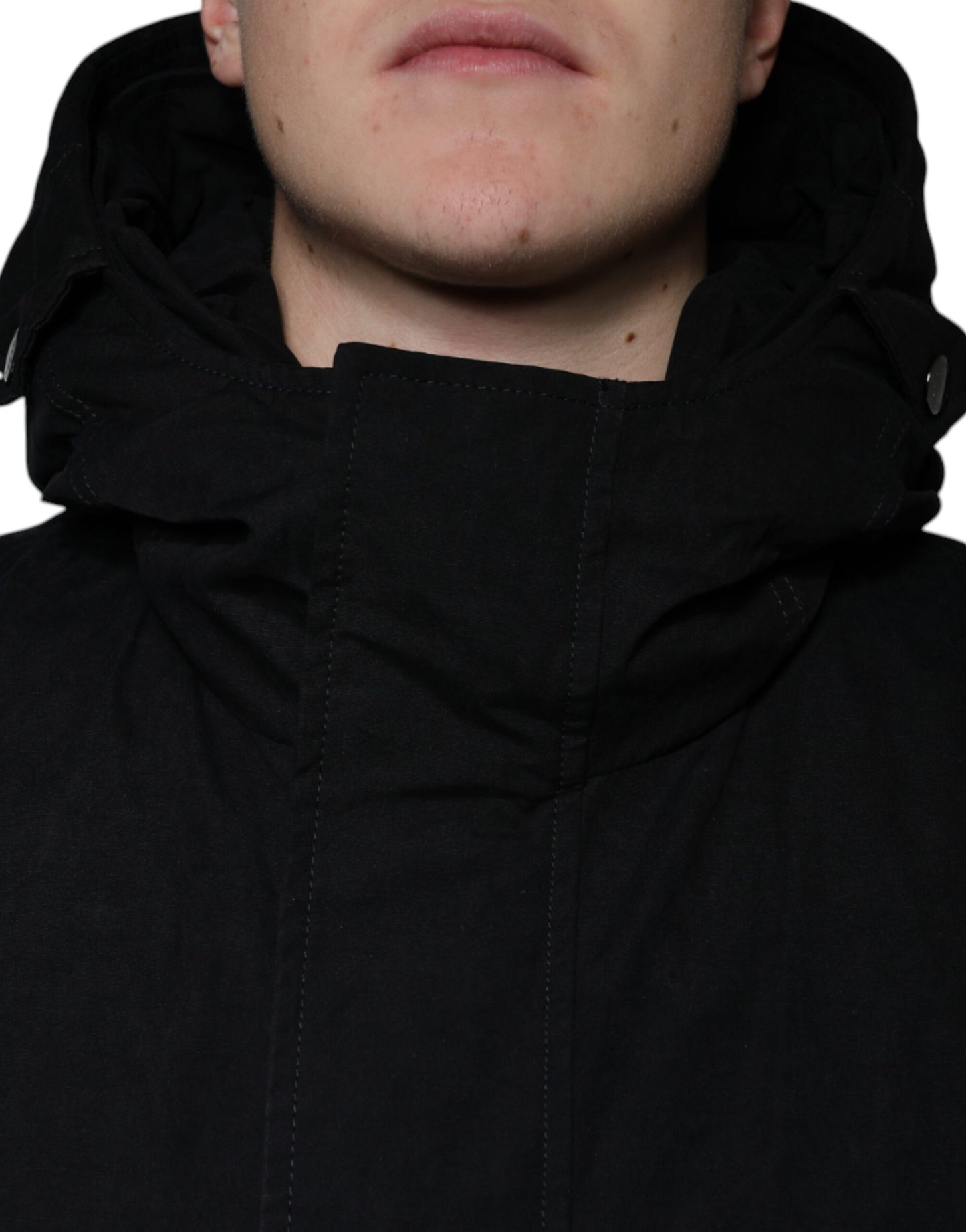 Dolce & Gabbana sort hættetrøje parka i bomuld med trenchcoat