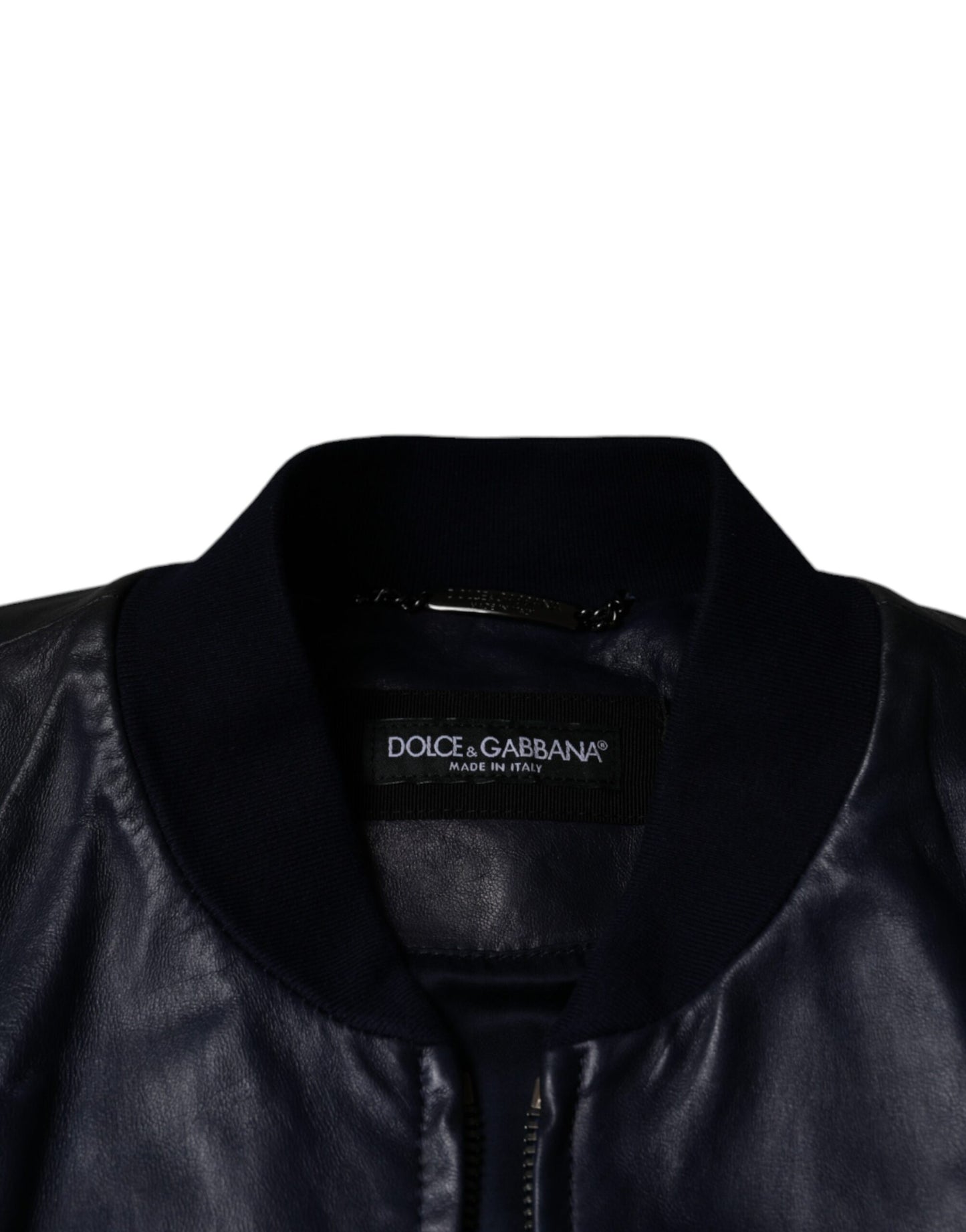 Dolce & Gabbana Blå Lammeskinds Læder Bikerjakke med Lynlås