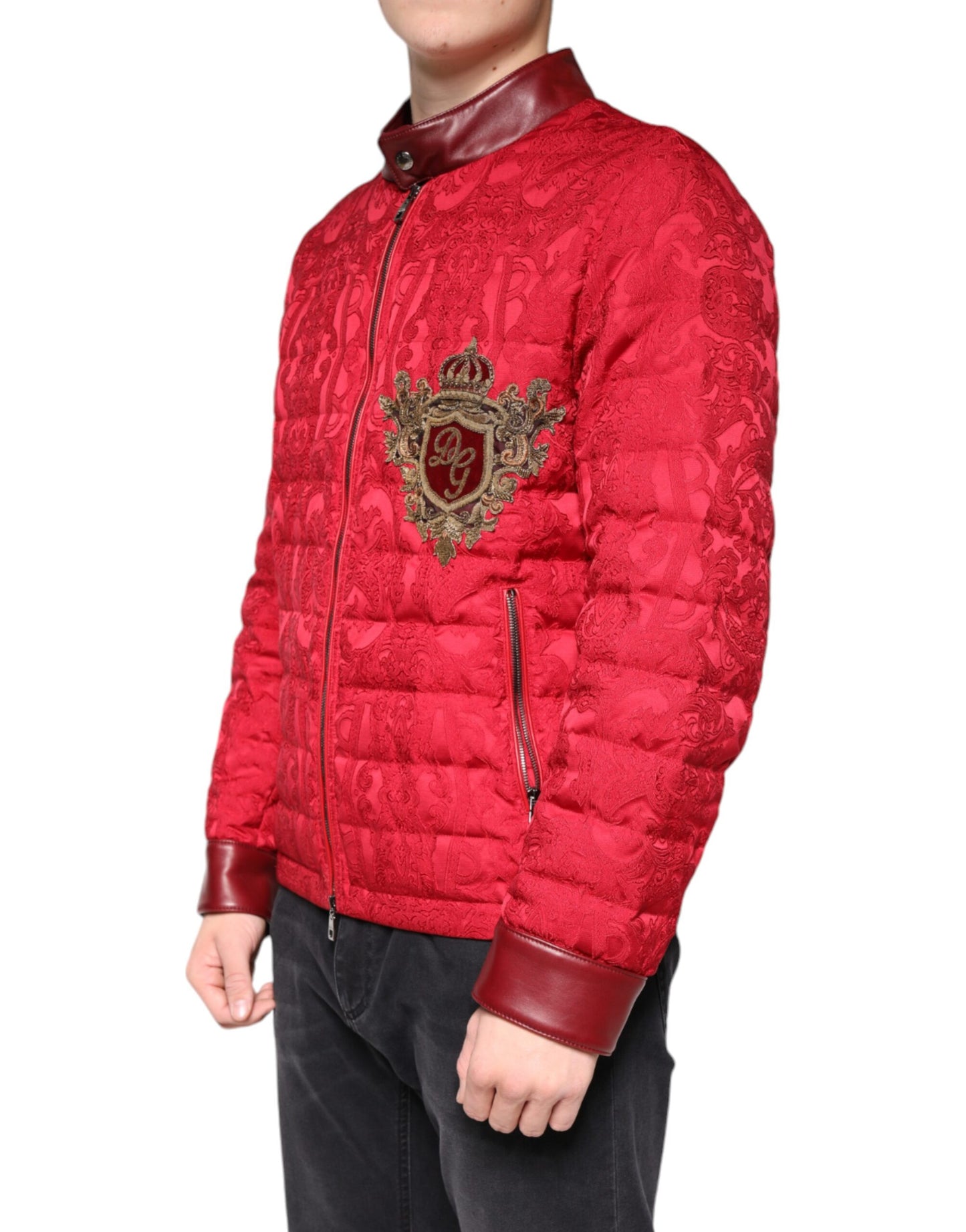 Dolce & Gabbana Rød Quiltet Bomberjakke med Guldkronelogo