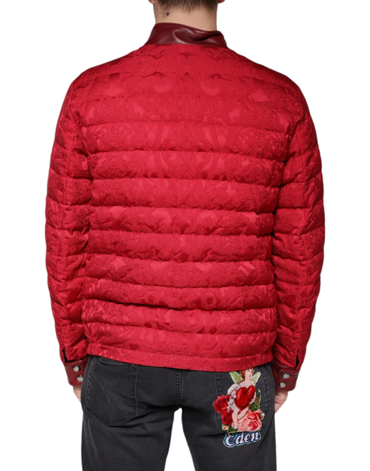 Dolce & Gabbana Rød Quiltet Bomberjakke med Guldkronelogo