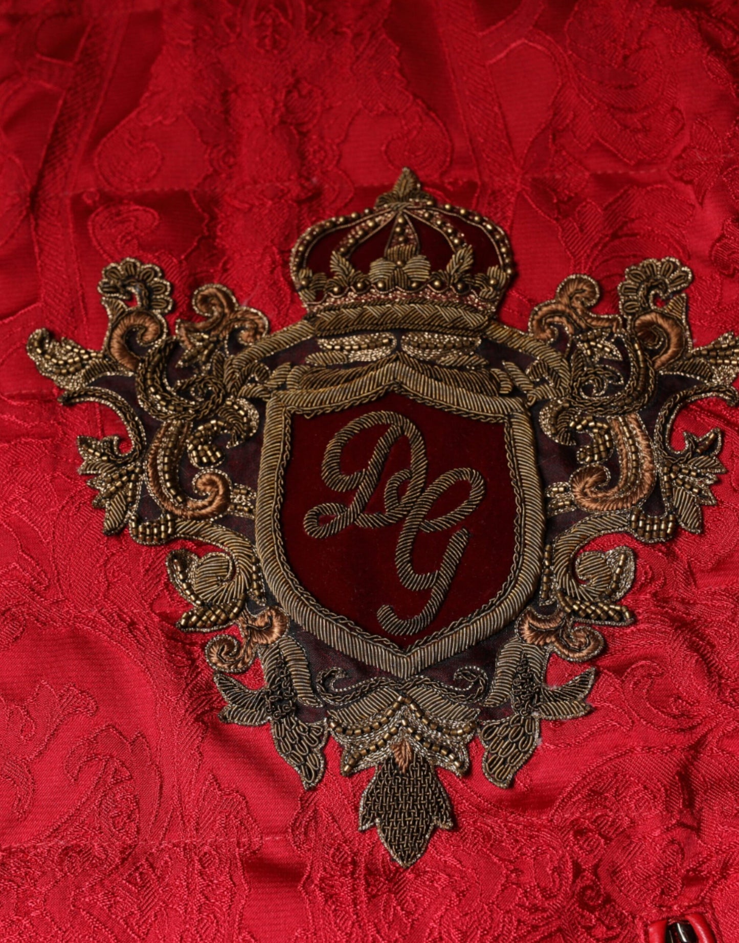 Dolce & Gabbana Rød Quiltet Bomberjakke med Guldkronelogo