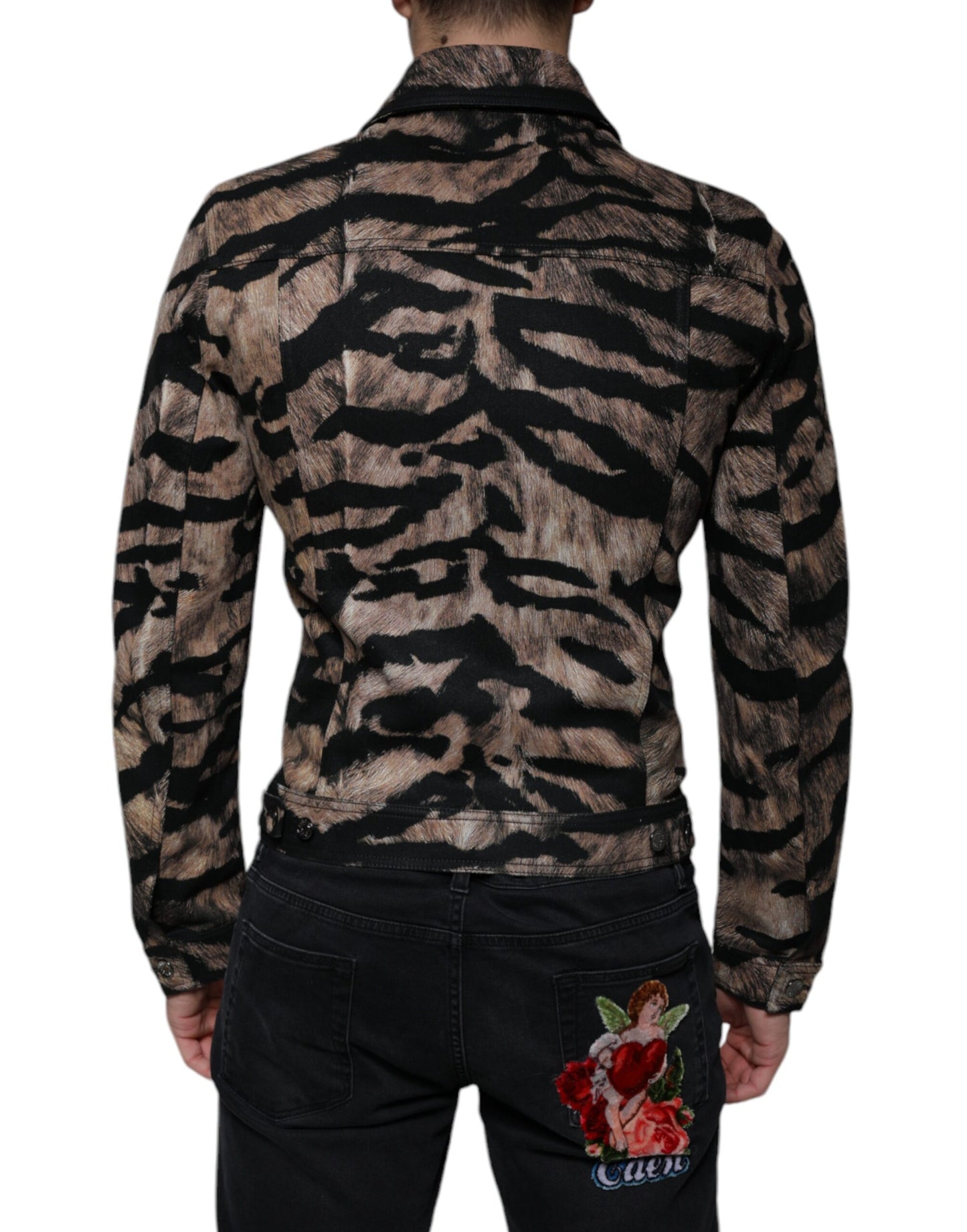 Dolce & Gabbana Brun Tiger Jakke med Knapper og Krave