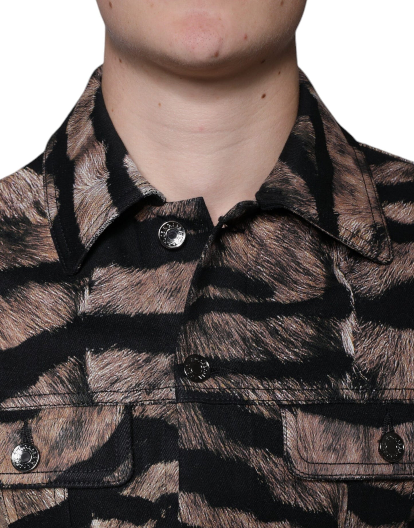 Dolce & Gabbana Brun Tiger Jakke med Knapper og Krave