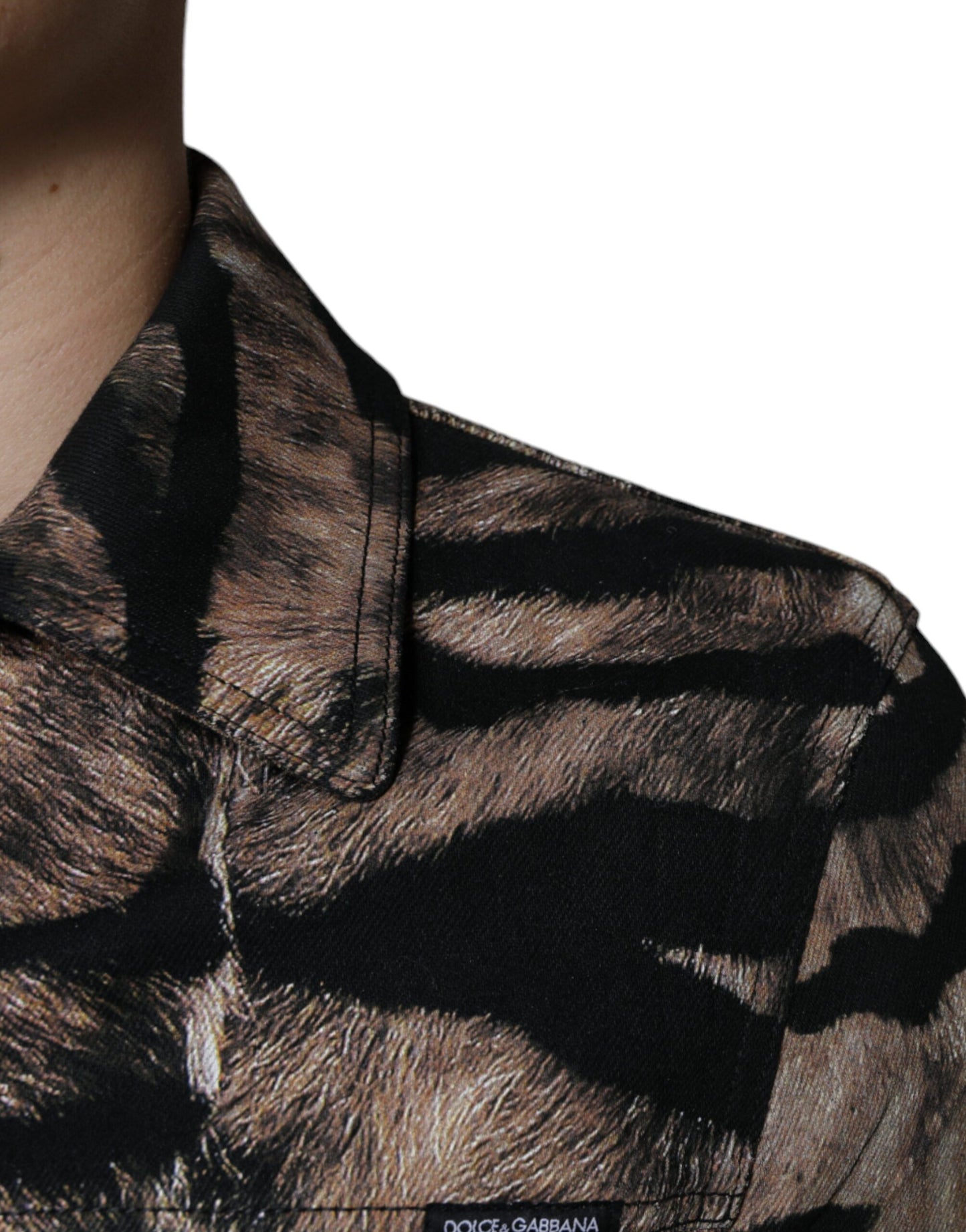 Dolce & Gabbana Brun Tiger Jakke med Knapper og Krave