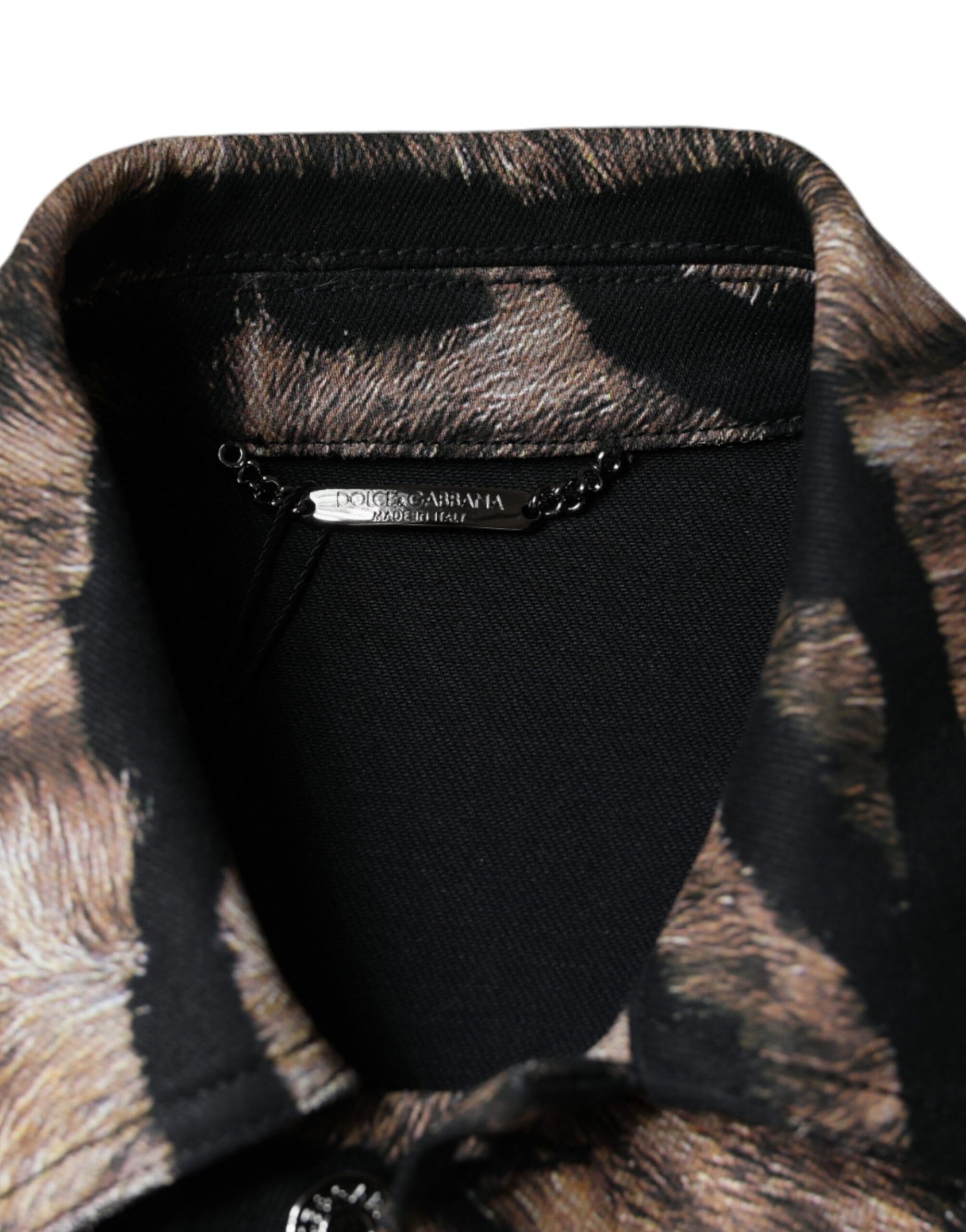 Dolce & Gabbana Brun Tiger Jakke med Knapper og Krave